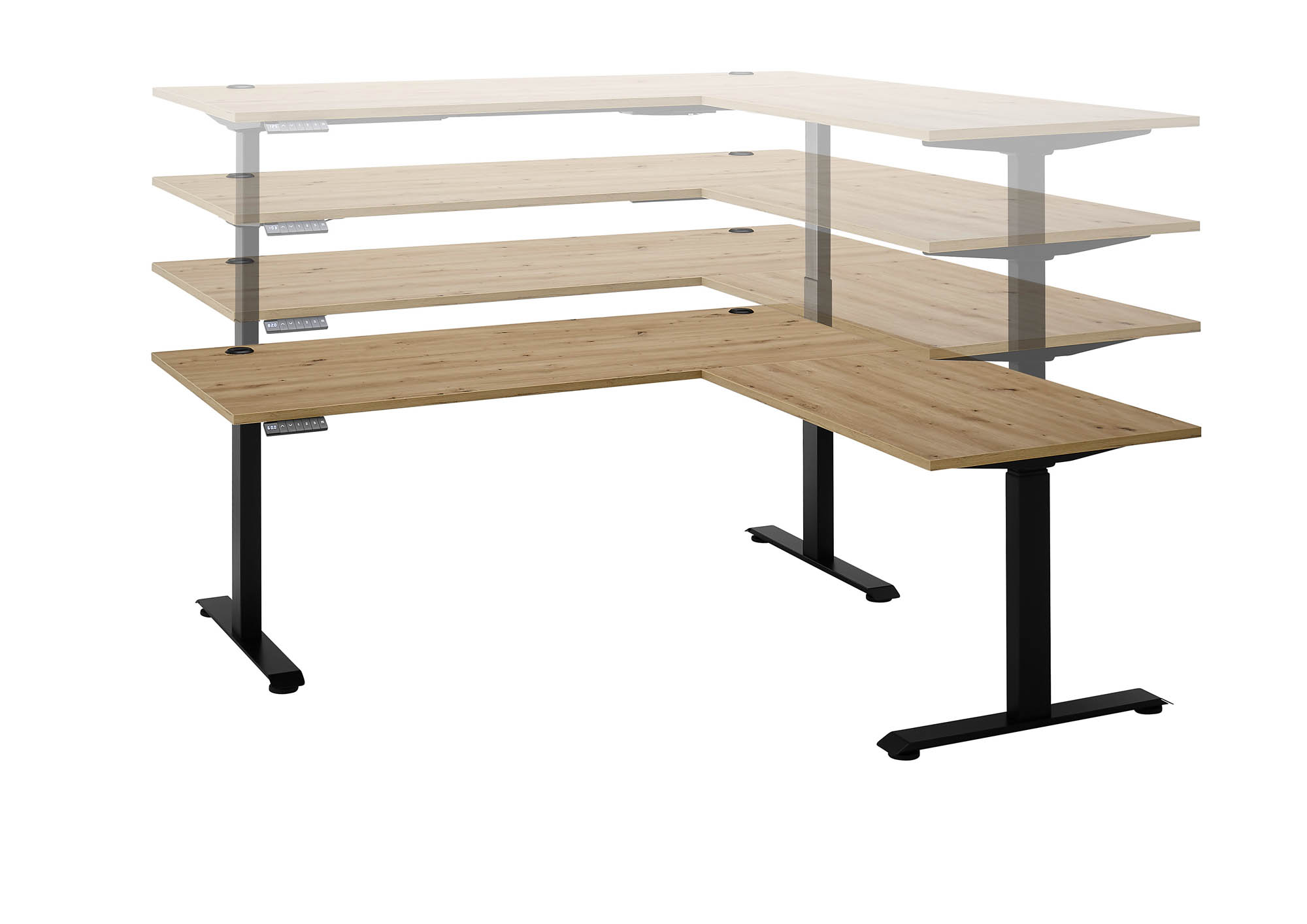 Schreibtisch elektrisch höhenverstellbar Artisan Eiche Metallgestell schwarz - ca. 160 x 74-117 x 77 cm - Bega Consult Bethany