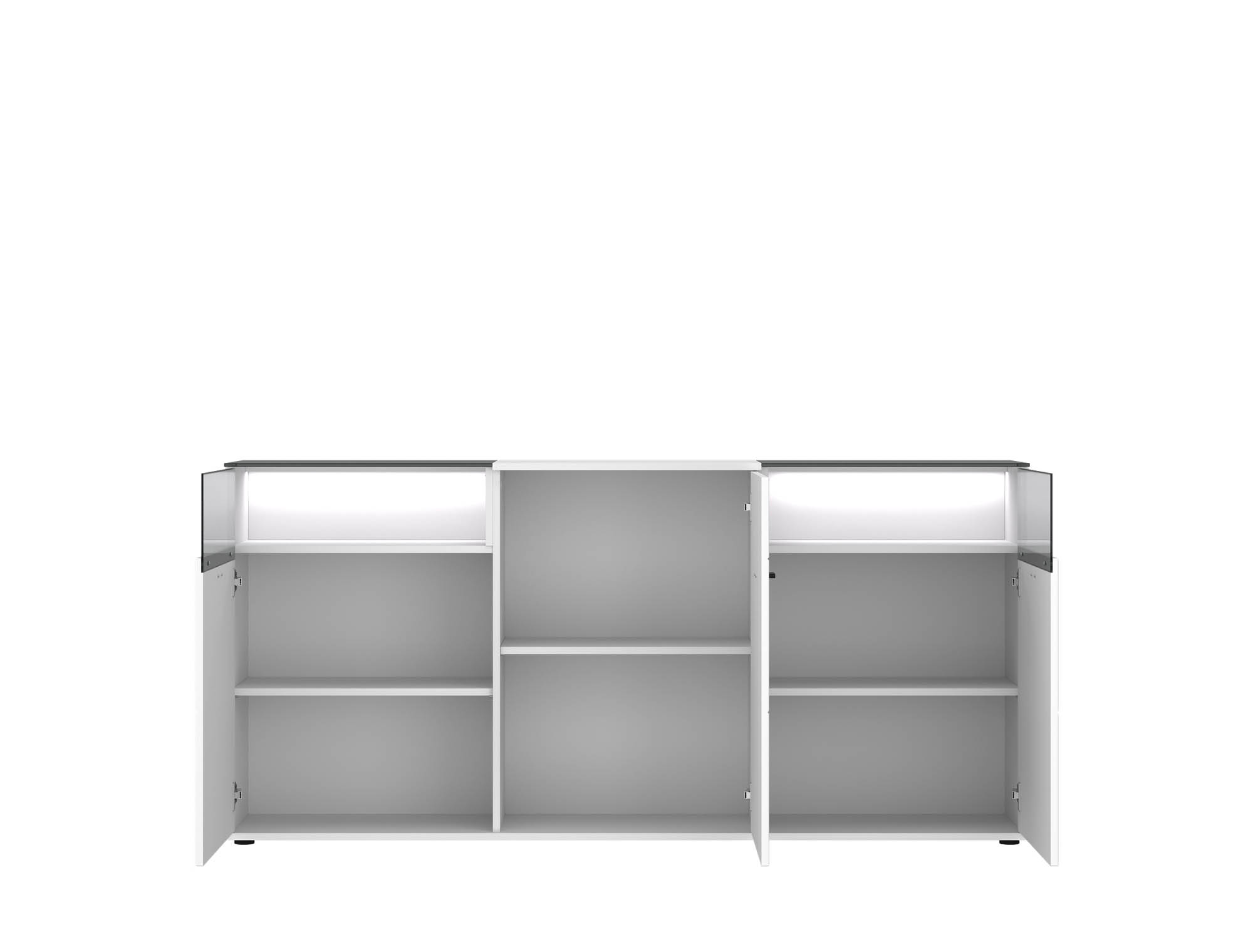 Kommode alpinweiß Dekor - mit 3 Türen und mit Glas, inkl. Beleuchtung -  Rivalee