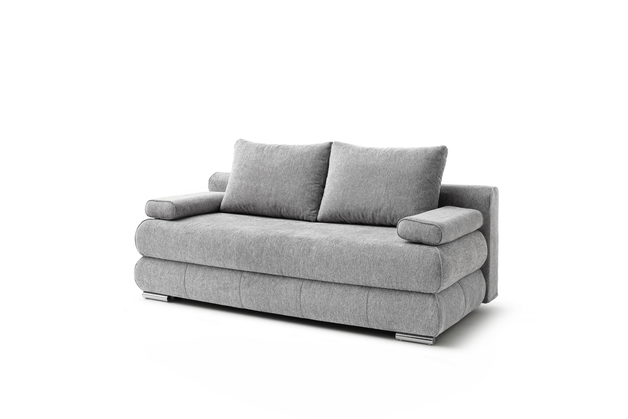 Schlafsofa silber mit Bettkasten und Schlaffunktion - inkl. 2 Rückenkissen und 2 Armlehnkissen - Bochum