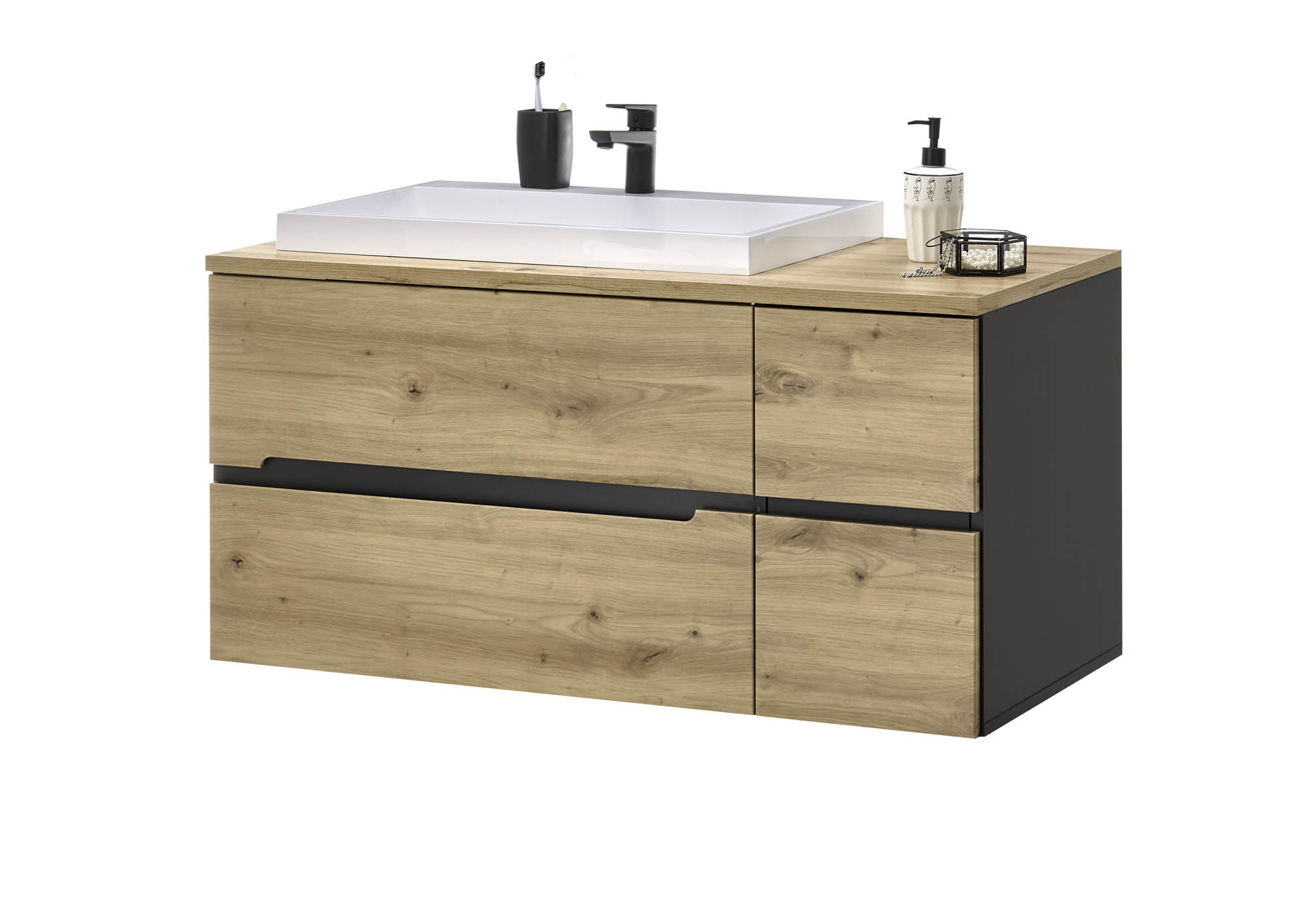 Waschbeckenunterschrank ROM inkl. Becken - Artisan Eiche & Grau | Softclose