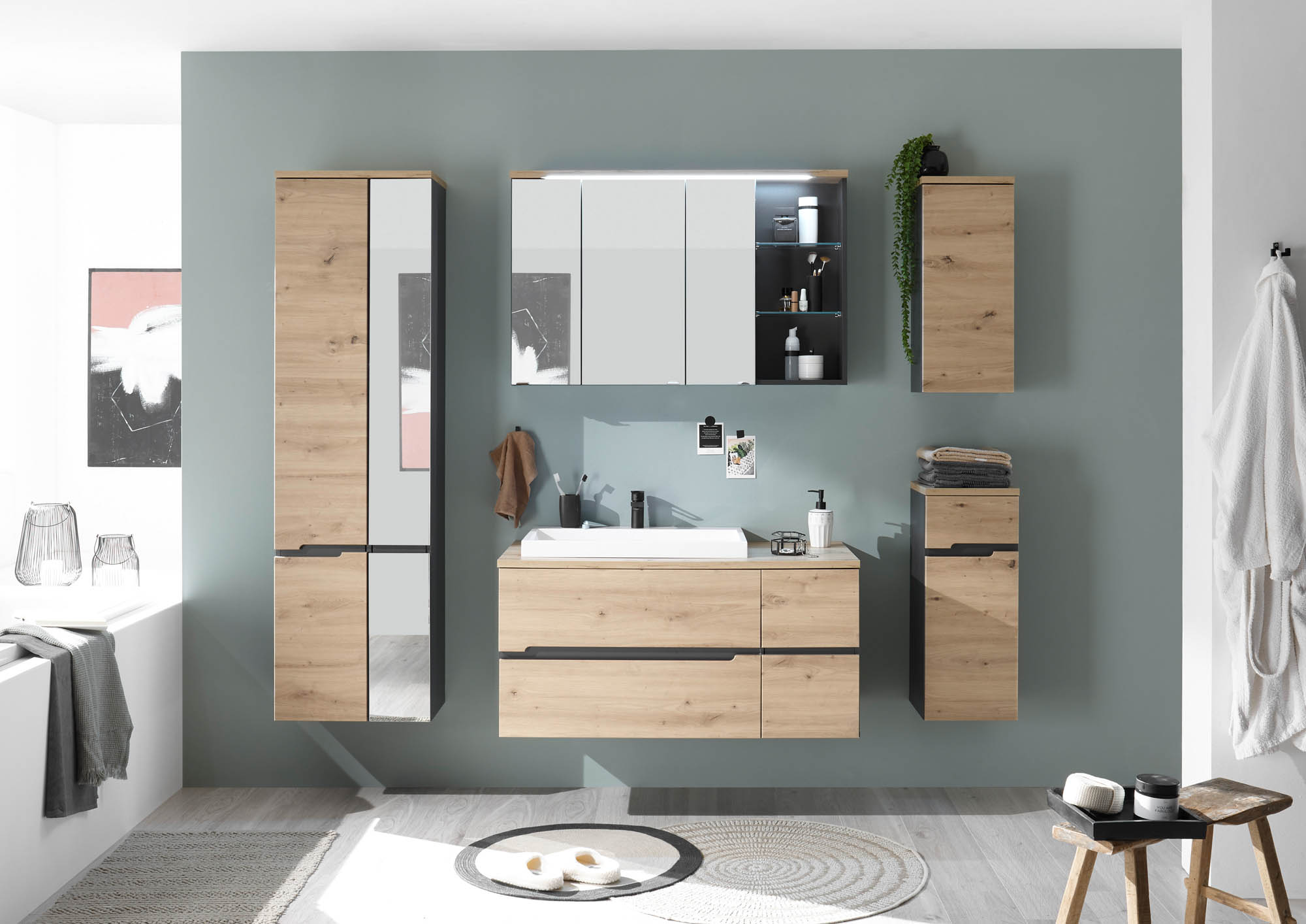 Spiegelschrank ROM - Artisan Eiche & Grau
