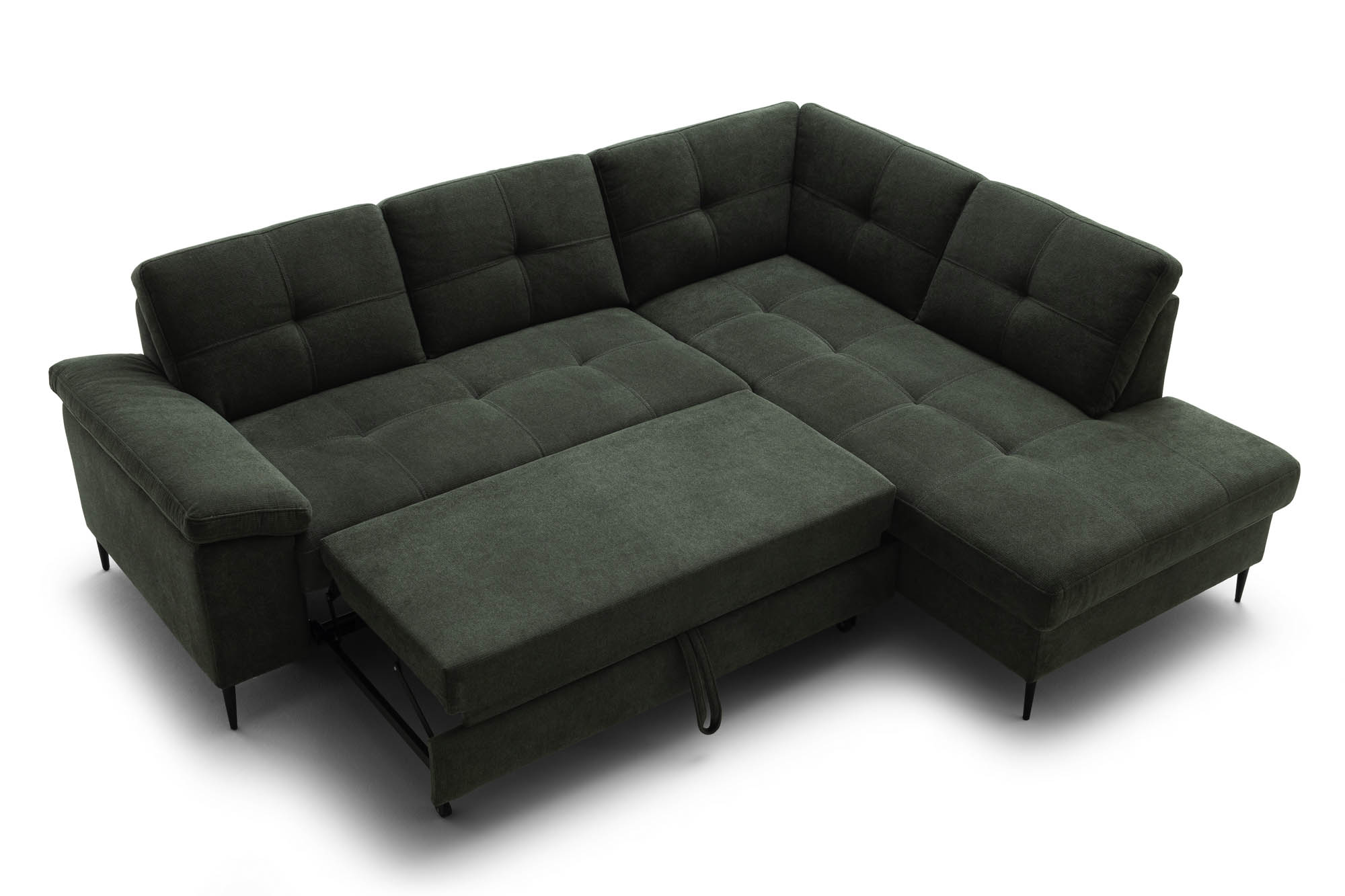 Wohnlandschaft Dunkelgrün Ottomane rechts inkl. Staukasten - 2-Sitzer Armlehne links inkl. Schlaffunktion (Echtbezug) -  Wayne