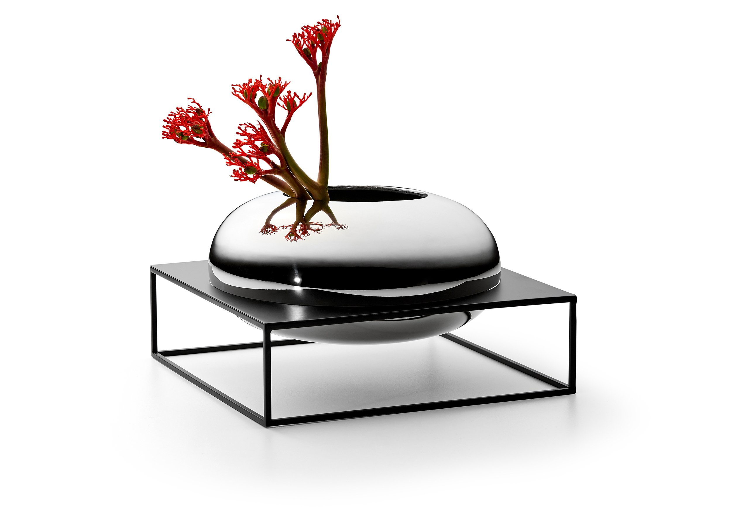 "Solero" Vase im Ständer, XL - Nickel, hochglanzpoliert, Stahl, pulverbeschichtet