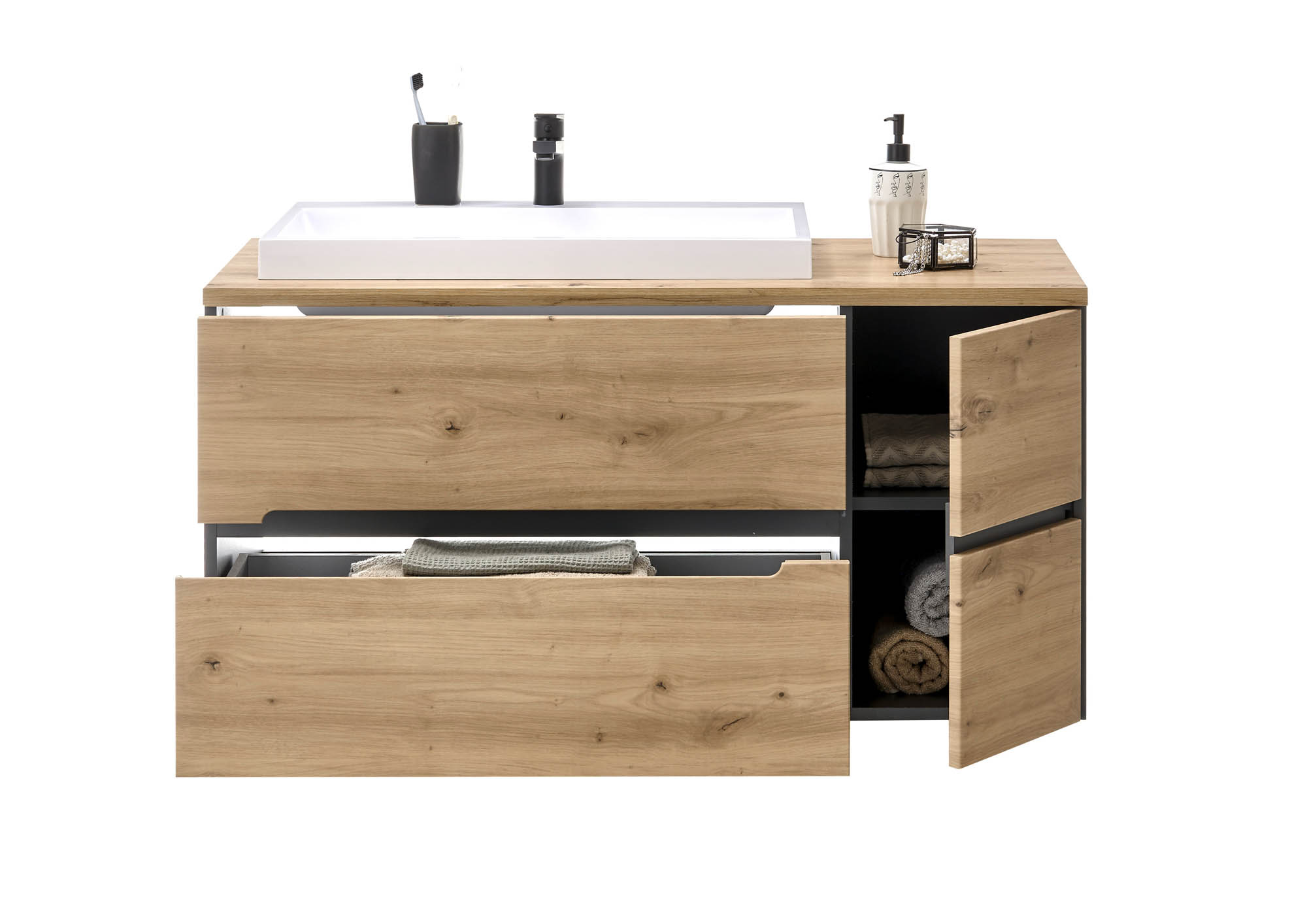 Waschbeckenunterschrank ROM inkl. Becken - Artisan Eiche & Grau | Softclose