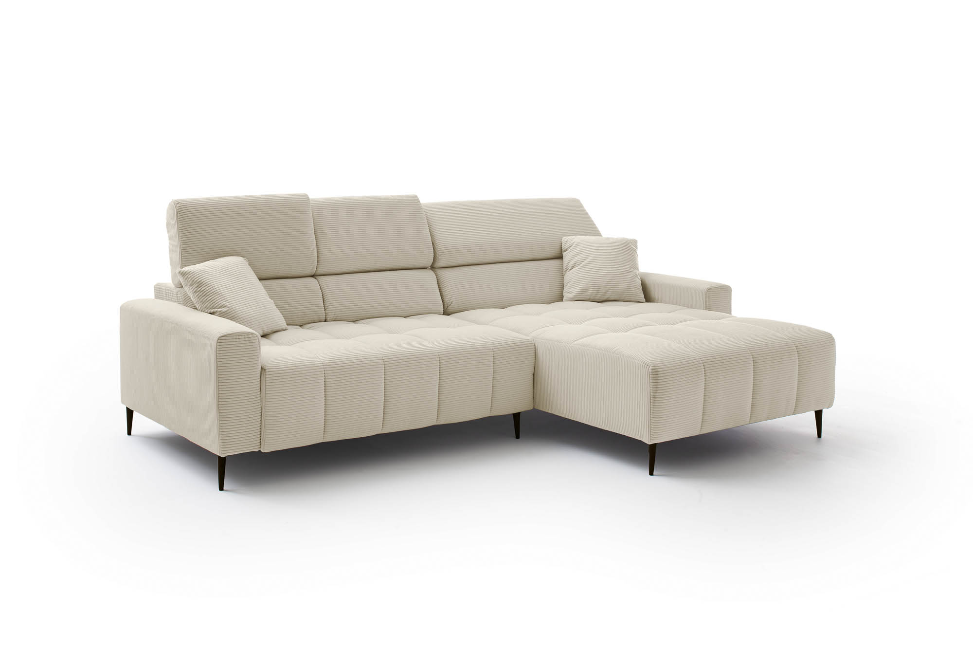 Wohnlandschaft Ottomane links Cord beige - manuellen Kopfteilverstellungen - inkl. 2 mittlere Kissen - mit elektrische Sitztiefenverstellung