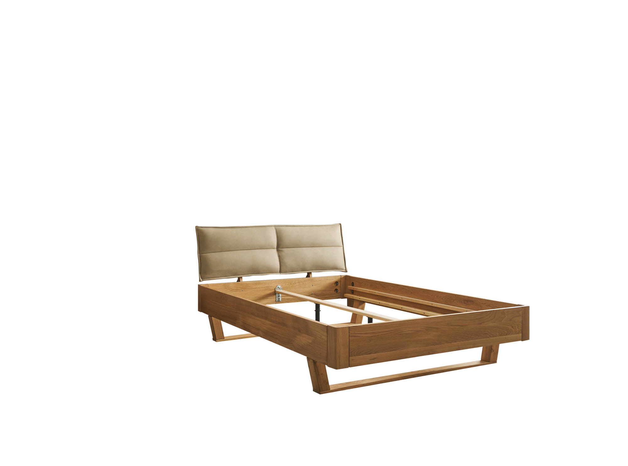 Bett Lederoptik beige ca. 140 x 200 cm Eiche massiv - Tjark