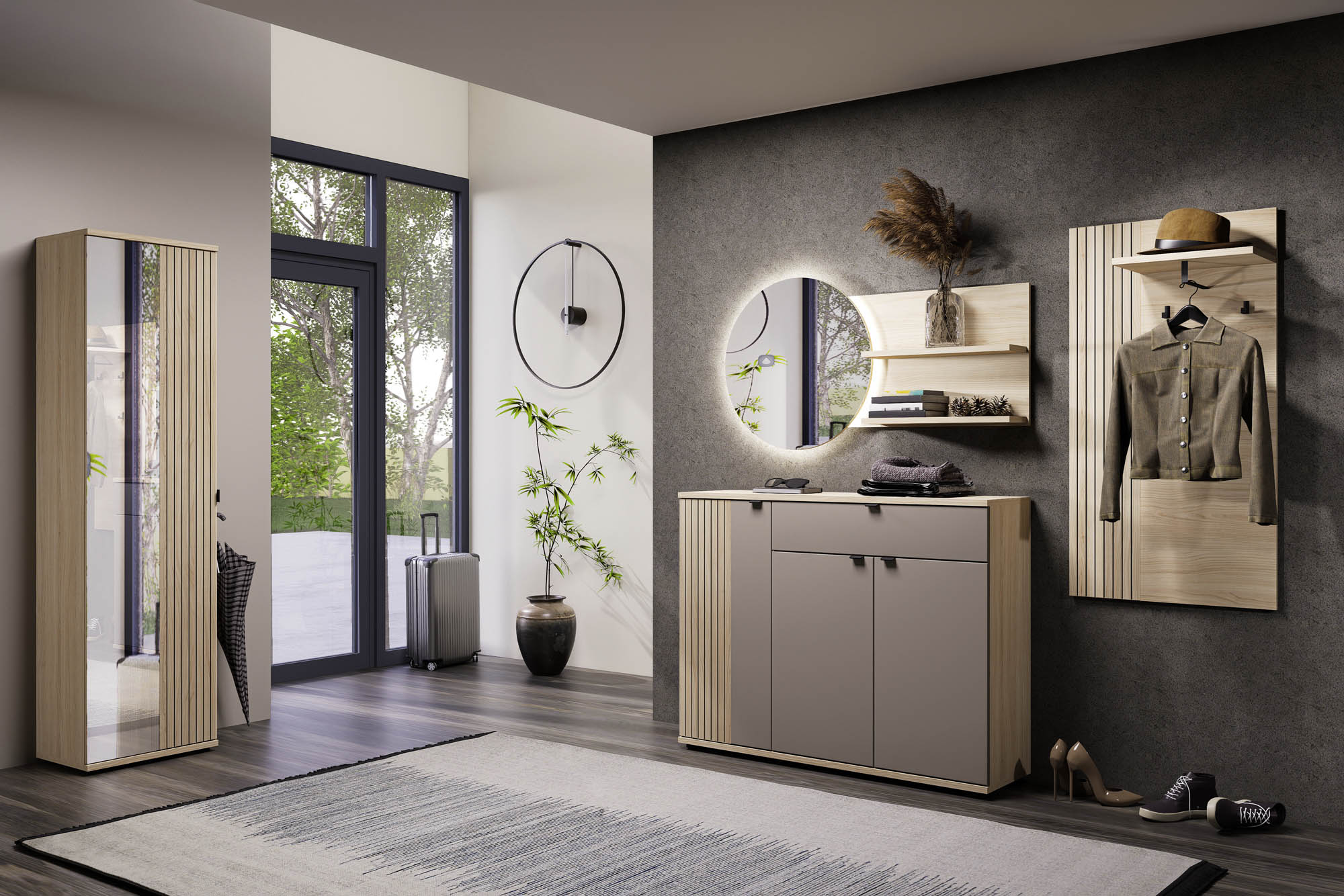 Spiegel basalt supermatt - Innostyle Piacenza - mit 2 Fachböden - inkl. LED-Beleuchtung