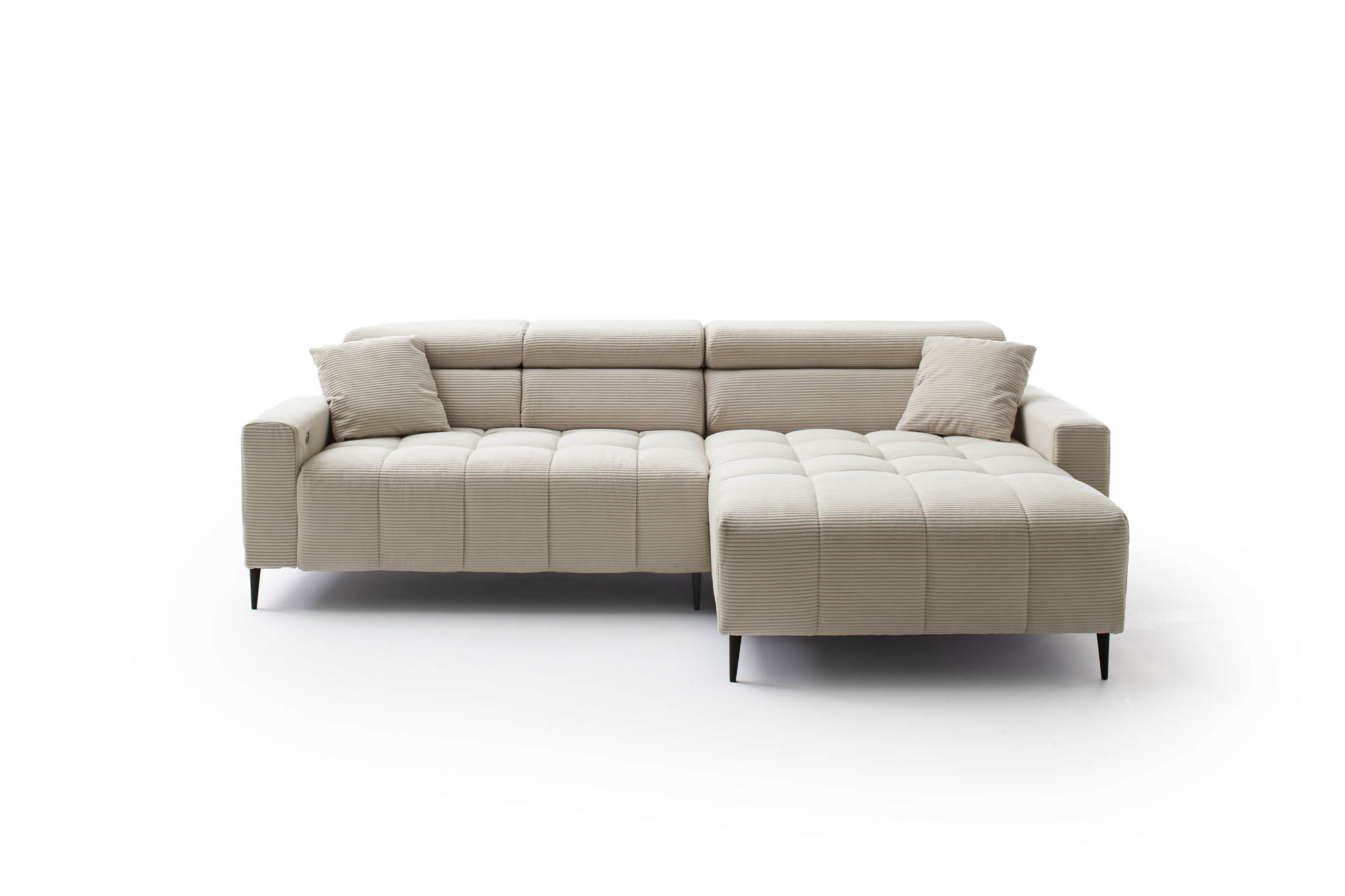 Wohnlandschaft Ottomane links Cord beige - manuellen Kopfteilverstellungen - inkl. 2 mittlere Kissen - mit elektrische Sitztiefenverstellung