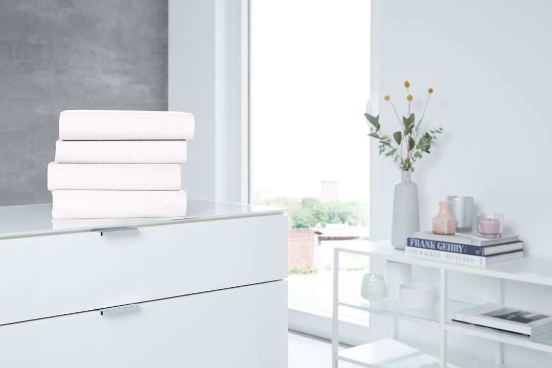 Hahn Haustextilien Elastan-Jersey-Spannbettuch für Topper weiß 100 x 200 cm