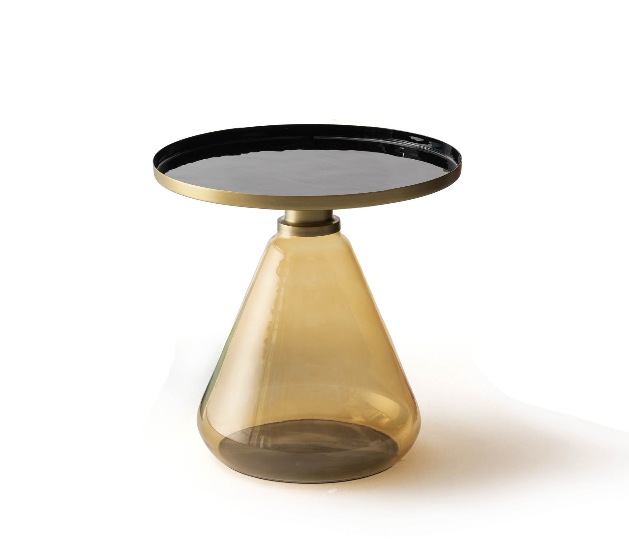 Beistelltisch Kaja ca. 45cm - Emailliertes Messing, bräunliches Glas - luxuriöser Design‑Look 