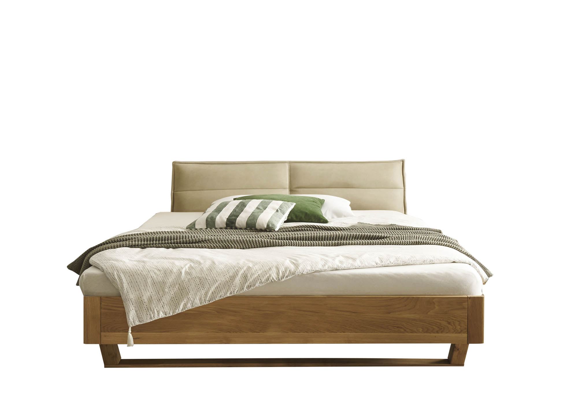 Bett Lederoptik beige ca. 180 x 200 cm Eiche massiv - Tjark