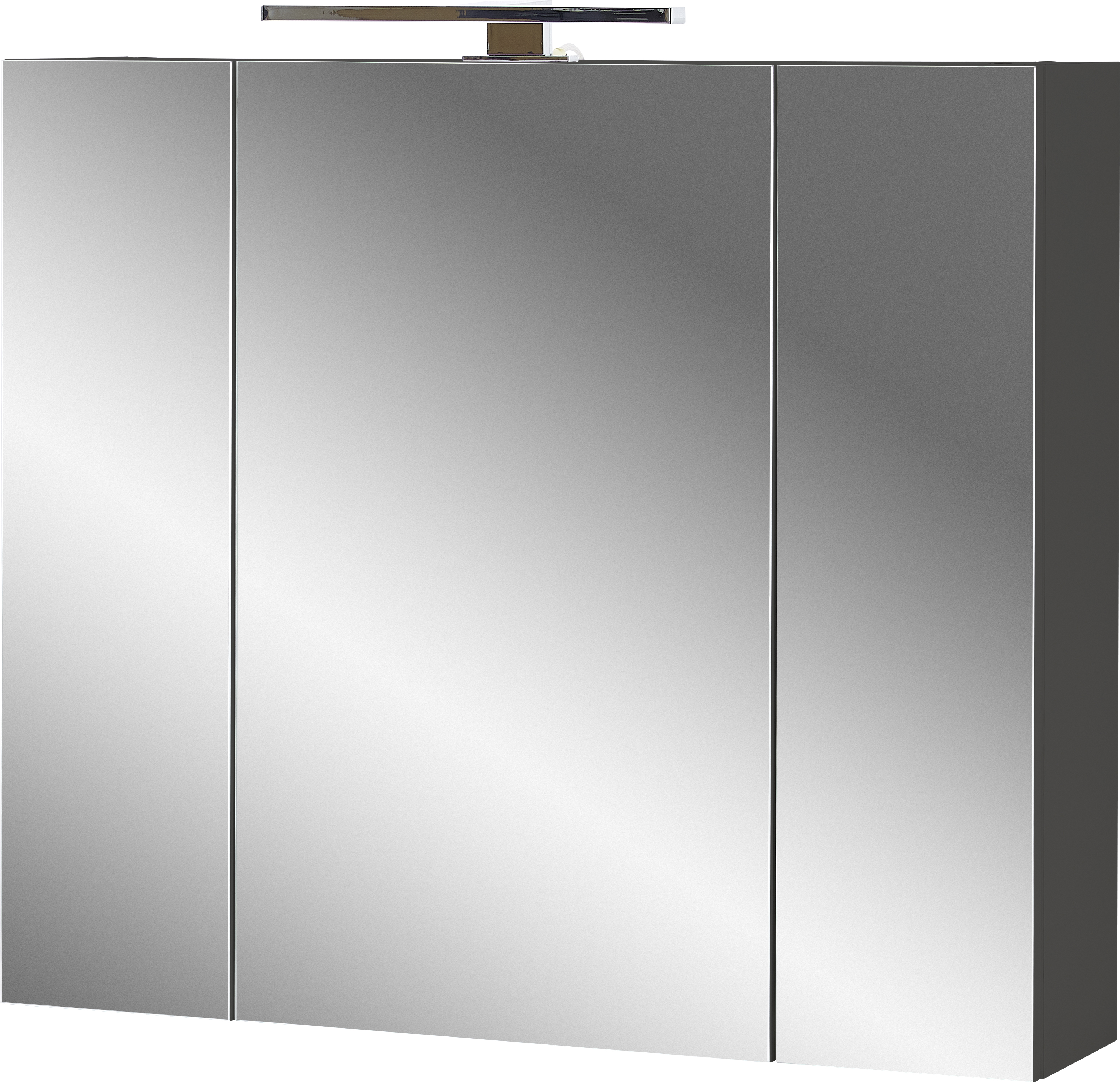 Spiegelschrank Grau Melaminharzbeschichtet  mit 3 Türen inkl. LED Beleuchtung  