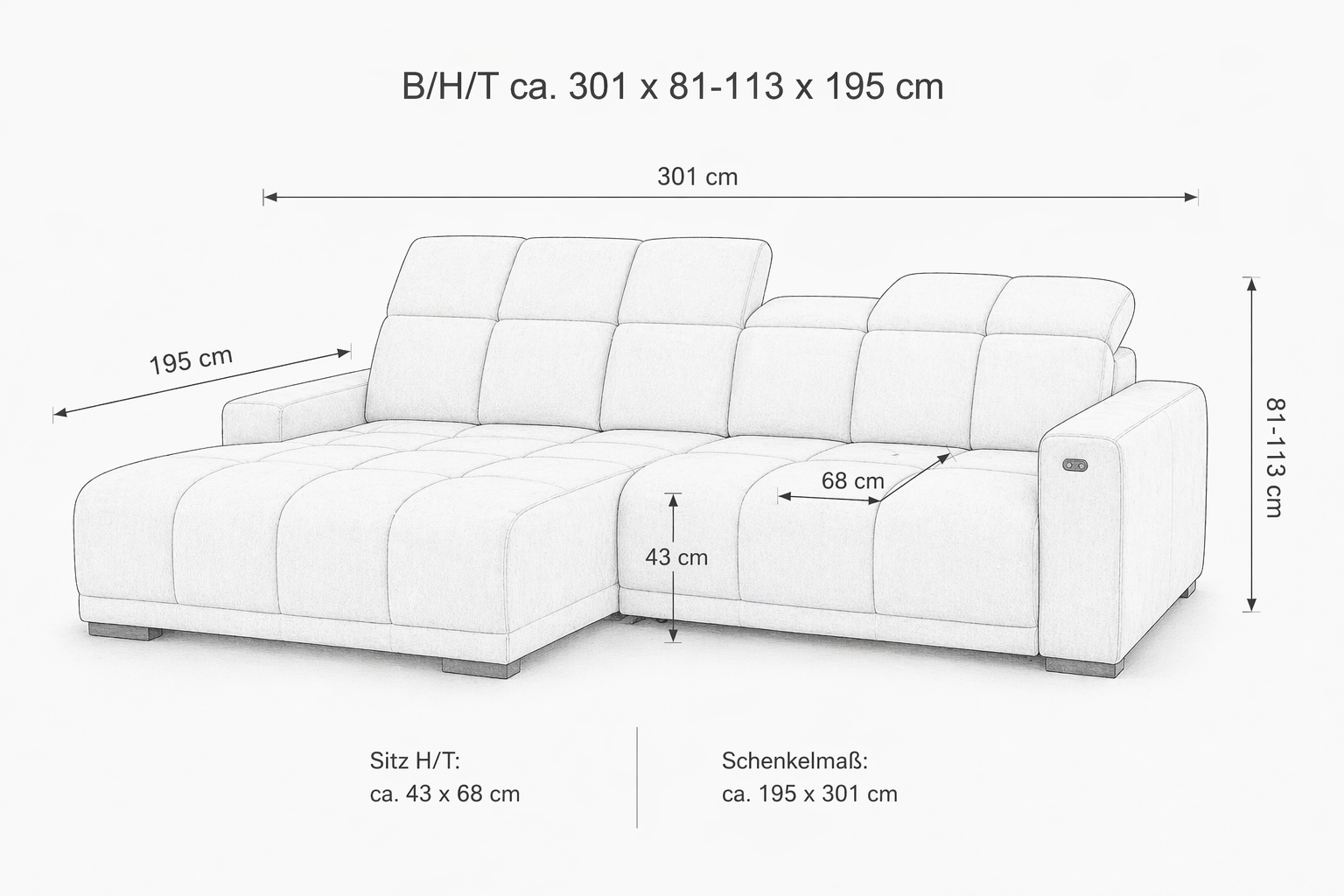 Wohnlandschaft Puppet Ottomane links beige 195 x 301 cm