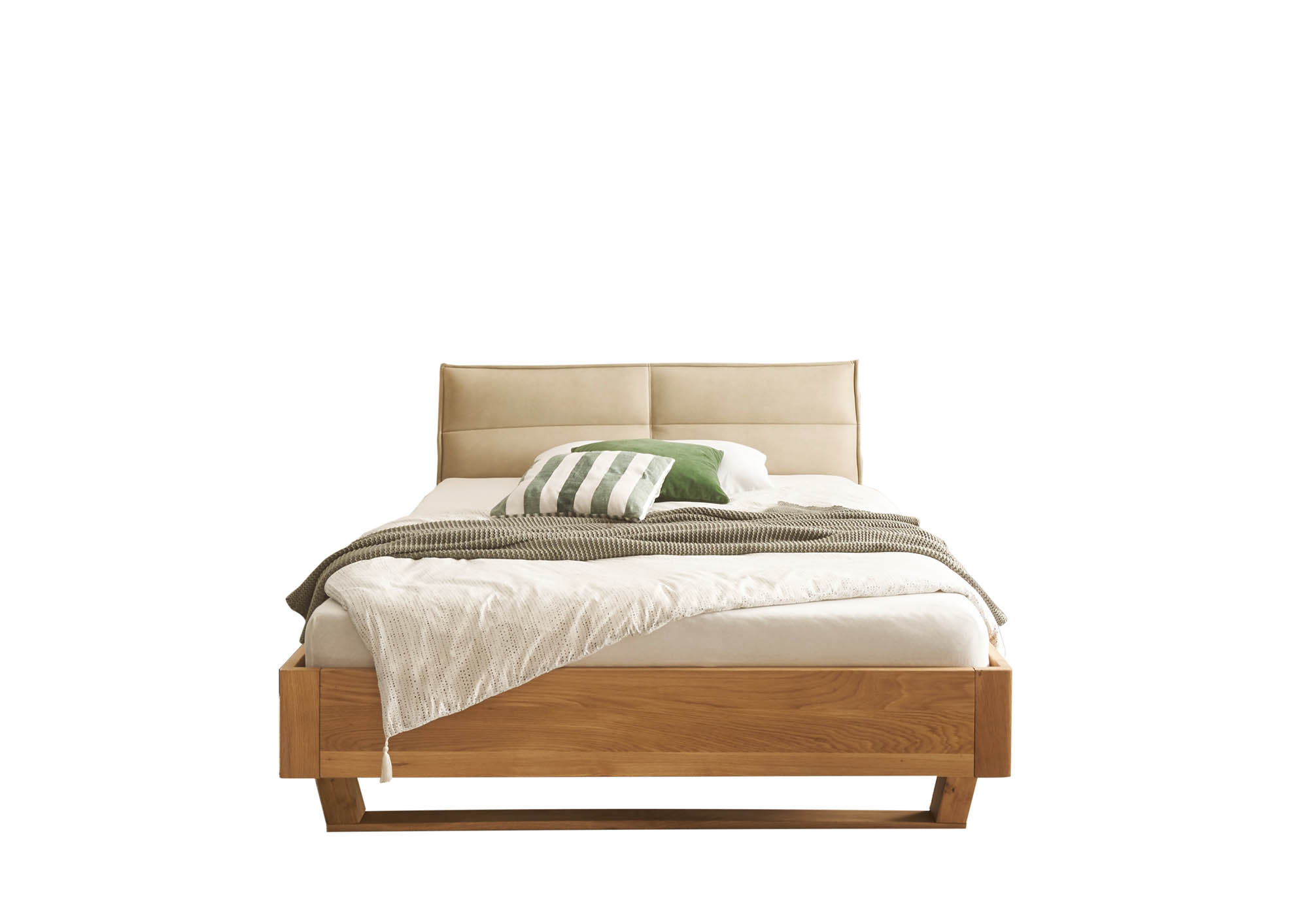 Bett Lederoptik beige ca. 140 x 200 cm Eiche massiv - Tjark