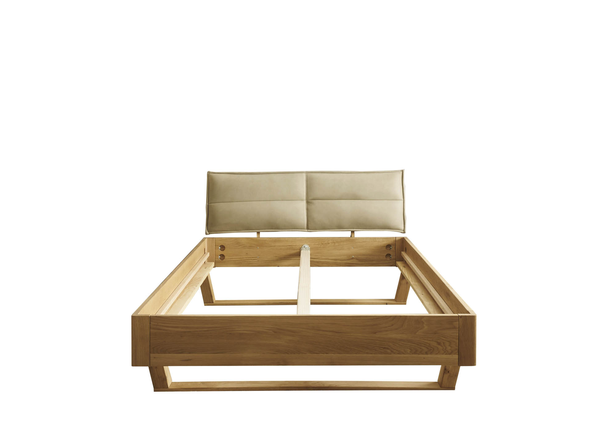 Bett Lederoptik beige ca. 140 x 200 cm Eiche massiv - Tjark
