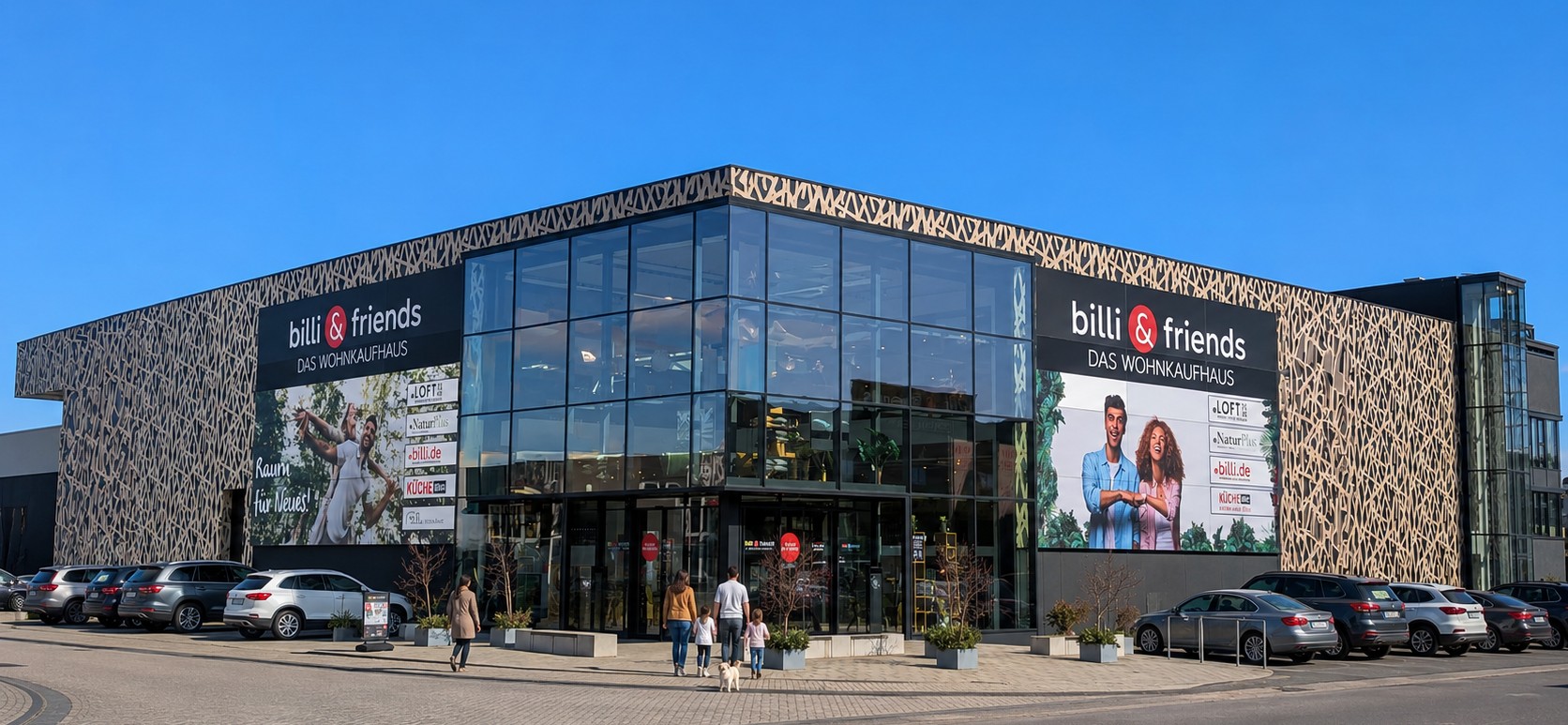 Dieses Bild zeigt das Gebäude von billi & friends - das Wohnkaufhaus in Mülheim-Kärlich. Mit billi.de, NaturPlus, LOFT2020 und billis Restaurant