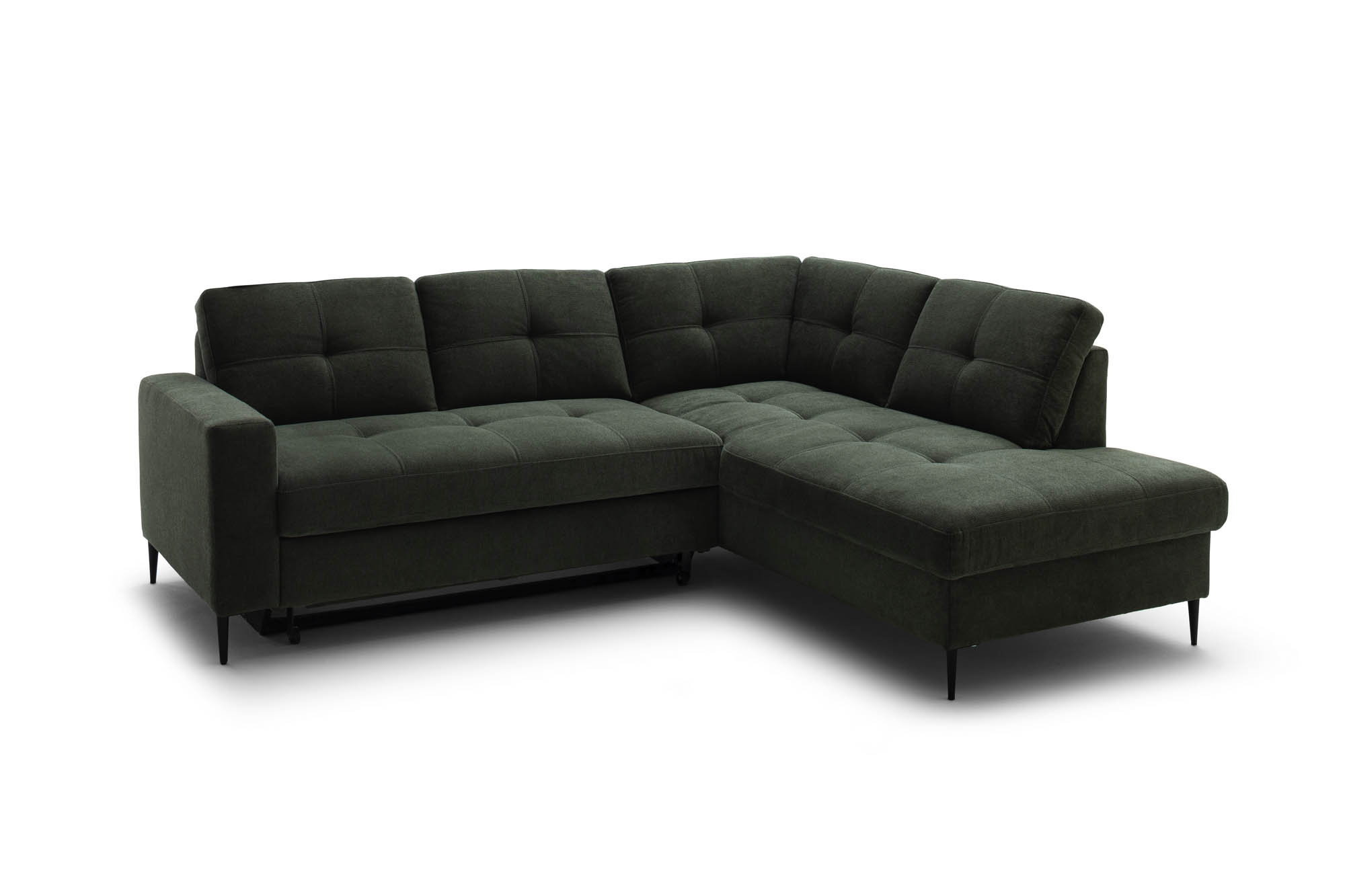 Wohnlandschaft Dunkelgrün Ottomane rechts inkl. Staukasten - 2-Sitzer Armlehne links inkl. Schlaffunktion (Echtbezug) -  Wayne