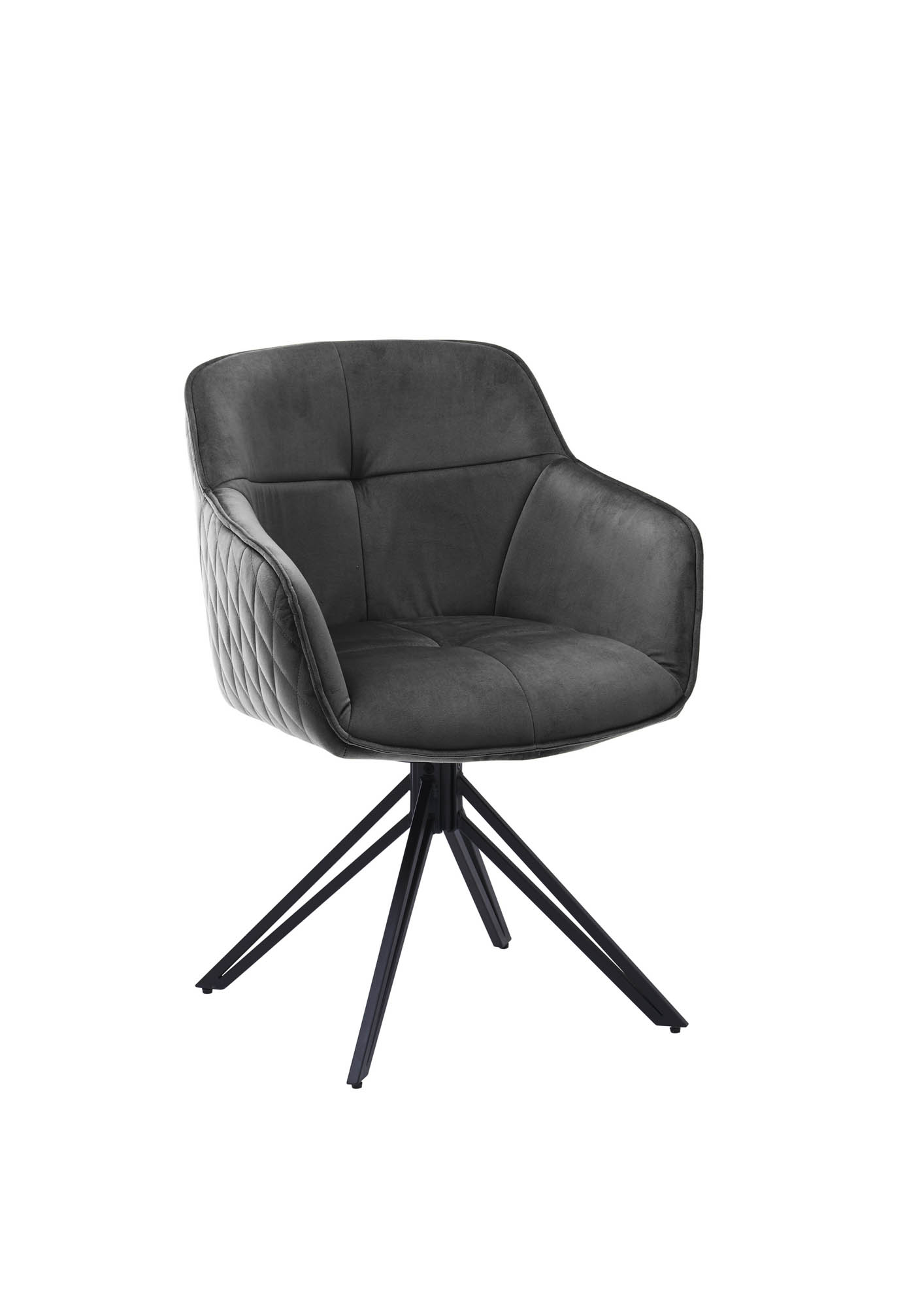 Armlehnstuhl 180° drehbar mit Auto-Return - Bezug: Samt grau - 100% Polyester -  Edith