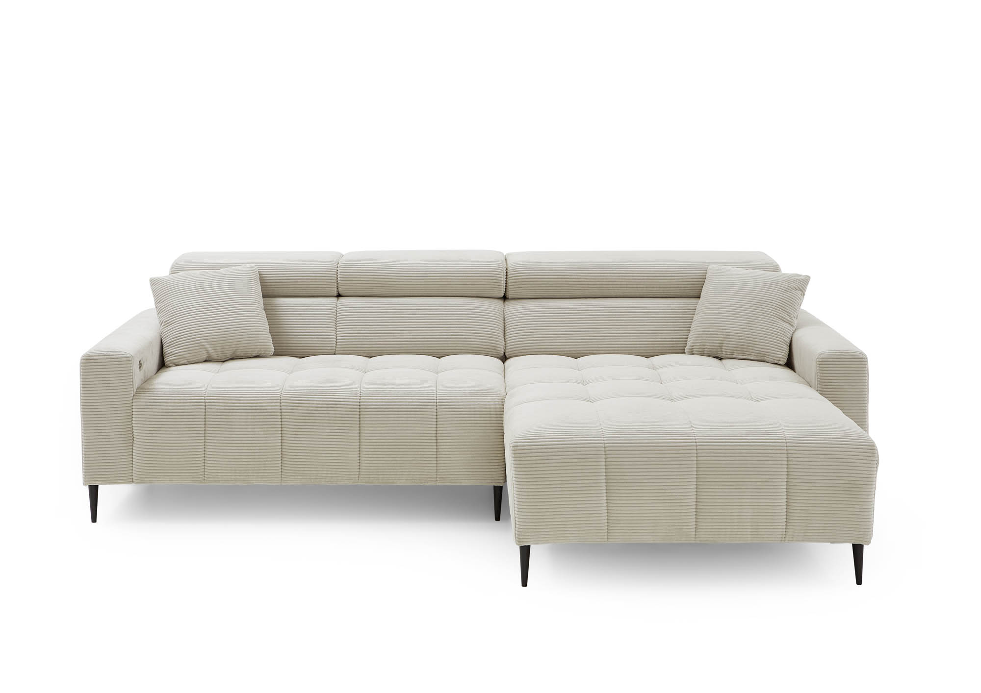 Wohnlandschaft Ottomane links Cord beige - manuellen Kopfteilverstellungen - inkl. 2 mittlere Kissen - mit elektrische Sitztiefenverstellung