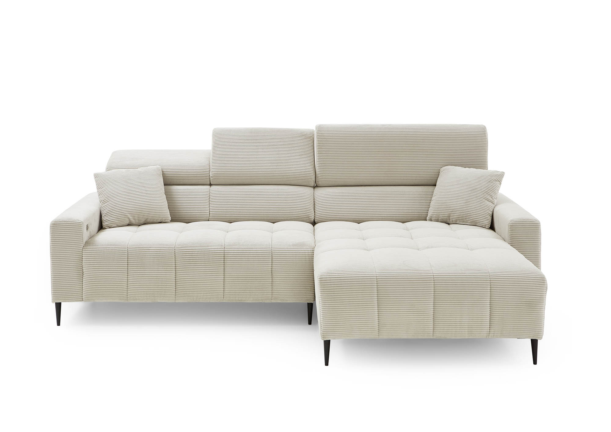 Wohnlandschaft Ottomane links Cord beige - manuellen Kopfteilverstellungen - inkl. 2 mittlere Kissen - mit elektrische Sitztiefenverstellung