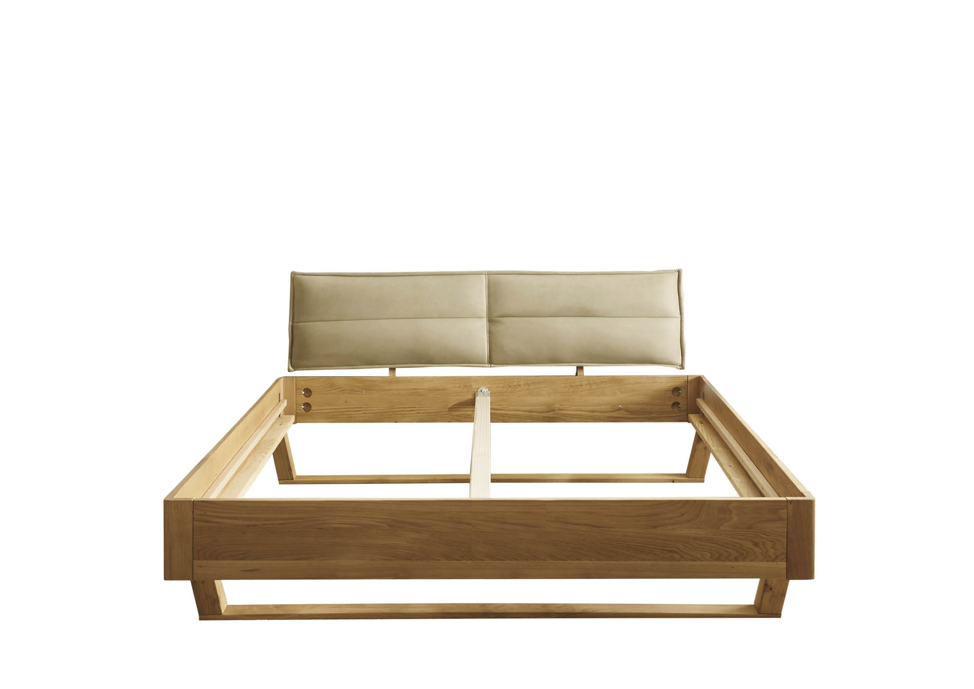 Bett Lederoptik beige ca. 180 x 200 cm Eiche massiv - Tjark