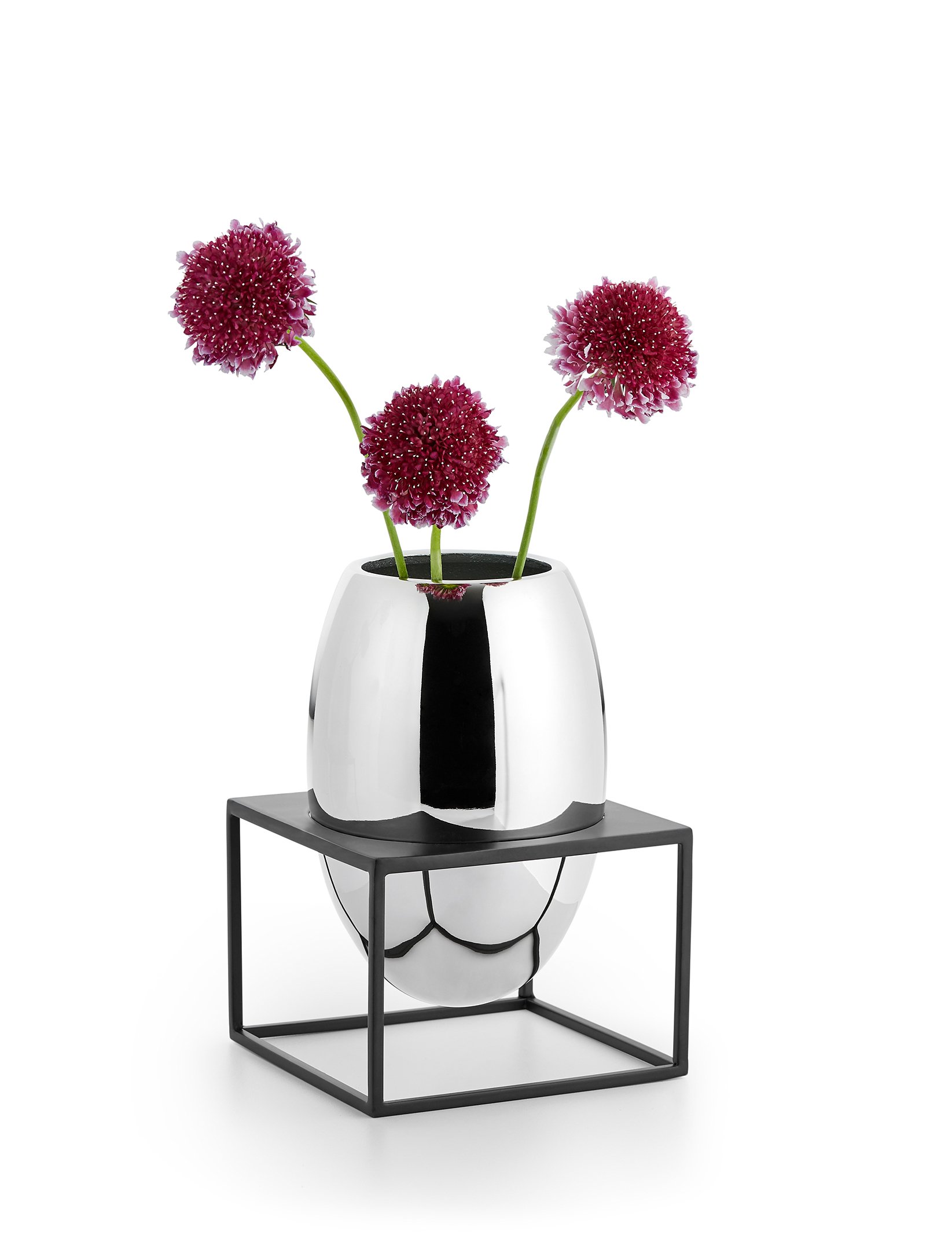 "Solero" Vase im Ständer, L - Nickel, hochglanzpoliert, Stahl, pulverbeschichtet