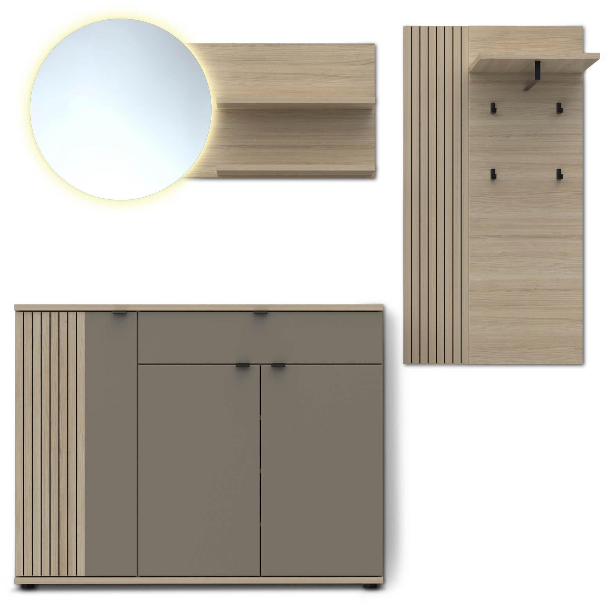 Spiegel basalt supermatt - Innostyle Piacenza - mit 2 Fachböden - inkl. LED-Beleuchtung