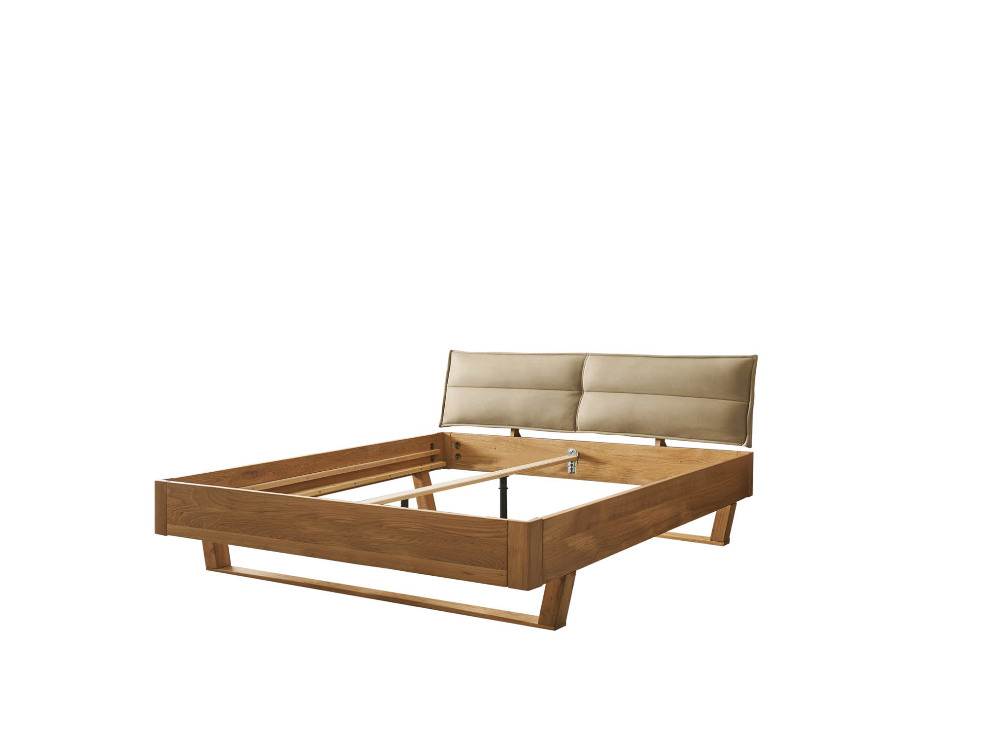 Bett Lederoptik beige ca. 180 x 200 cm Eiche massiv - Tjark