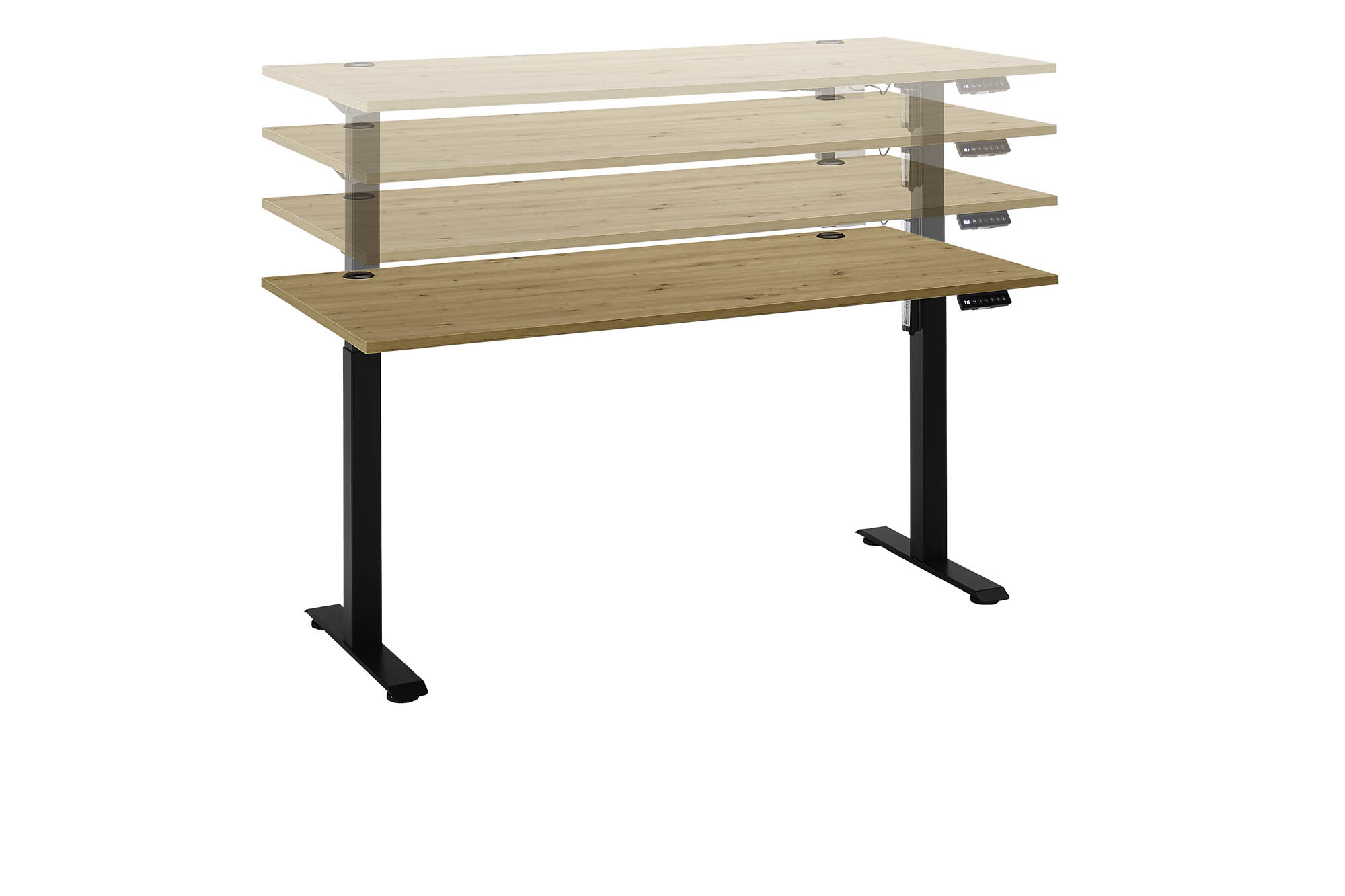 Schreibtisch elektrisch höhenverstellbar Artisan Eiche Metallgestell schwarz - ca. 160 x 74-117 x 77 cm - Bega Consult Bethany