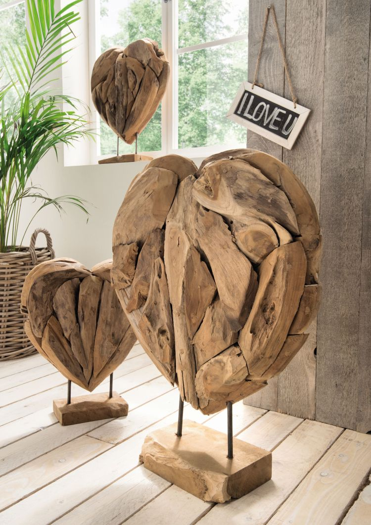 Deko Holz Herz aus recyceltem Teakholz – Natürliches Unikat aus Massivholz 30 cm