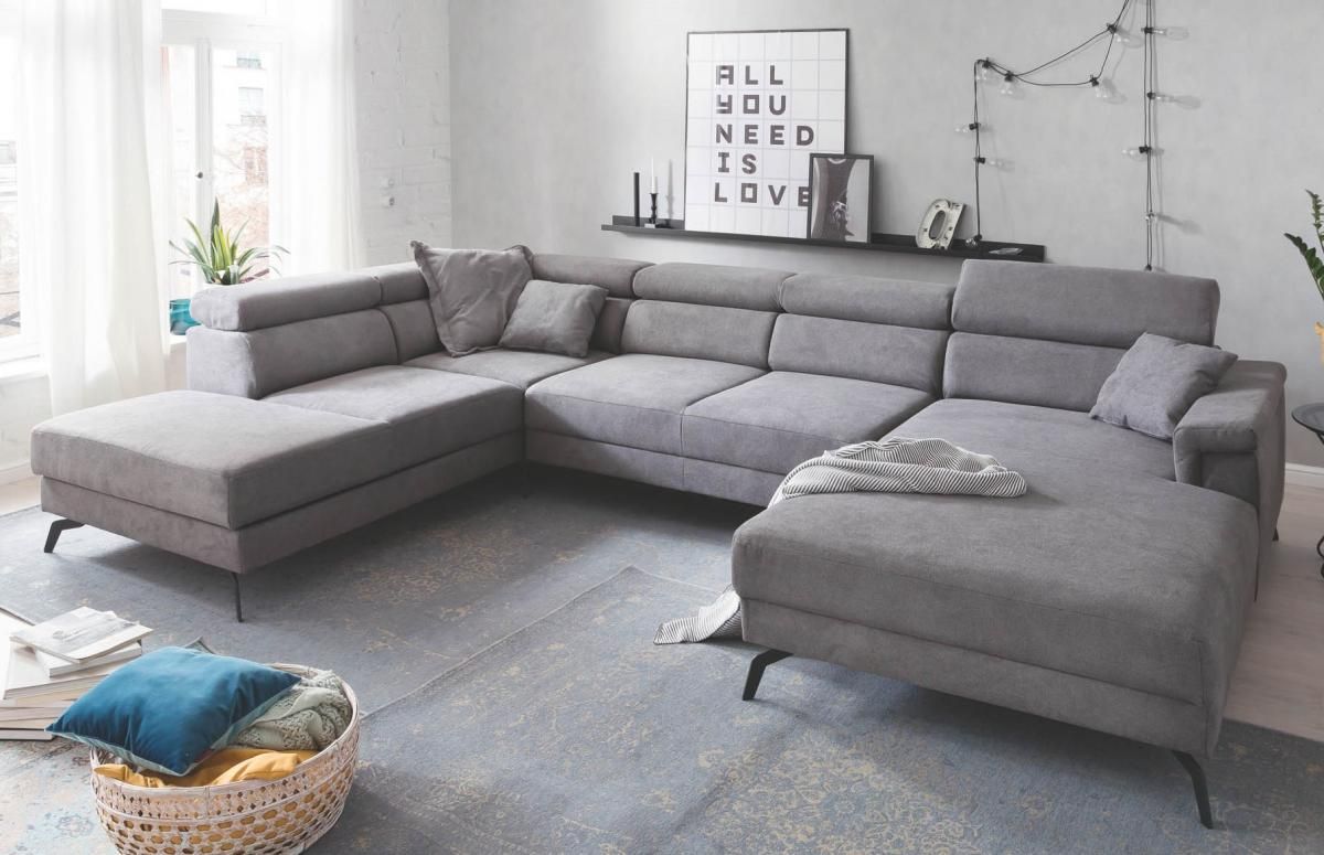 Wohnlandschaft Silver Ottomane rechts Stoff grau 239 x 360 cm