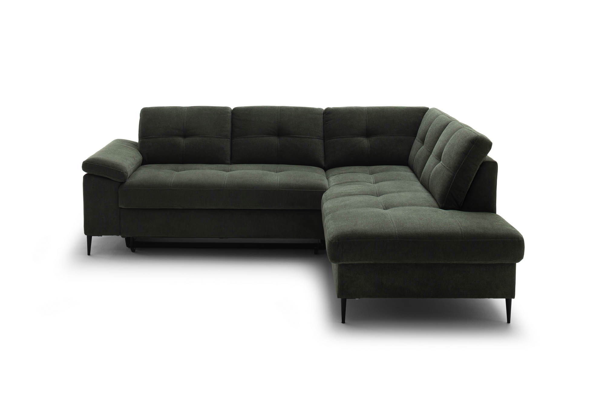 Wohnlandschaft Dunkelgrün Ottomane rechts inkl. Staukasten - 2-Sitzer Armlehne links inkl. Schlaffunktion (Echtbezug) -  Wayne