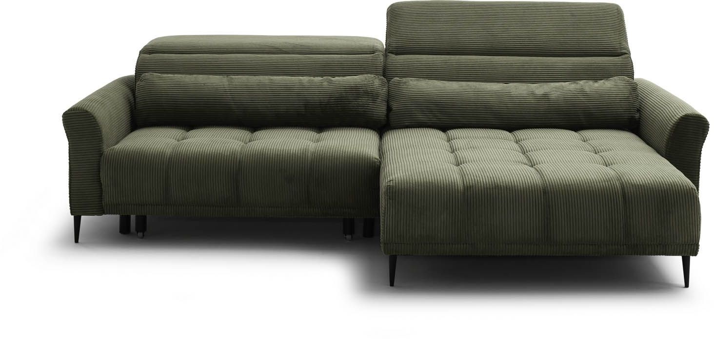 Wohnlandschaft Cord Grün - inkl. elektrischer XXL-Sitztiefenverstellung und 2 Kopfteilverstellungen  -  Wolve