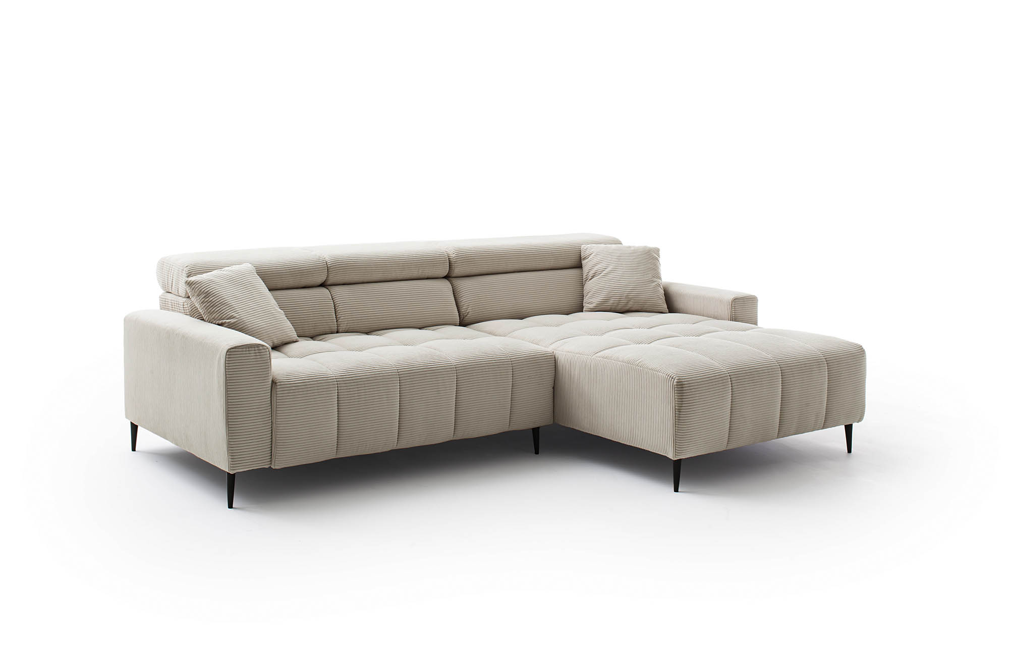 Wohnlandschaft Ottomane links Cord beige - manuellen Kopfteilverstellungen - inkl. 2 mittlere Kissen - mit elektrische Sitztiefenverstellung