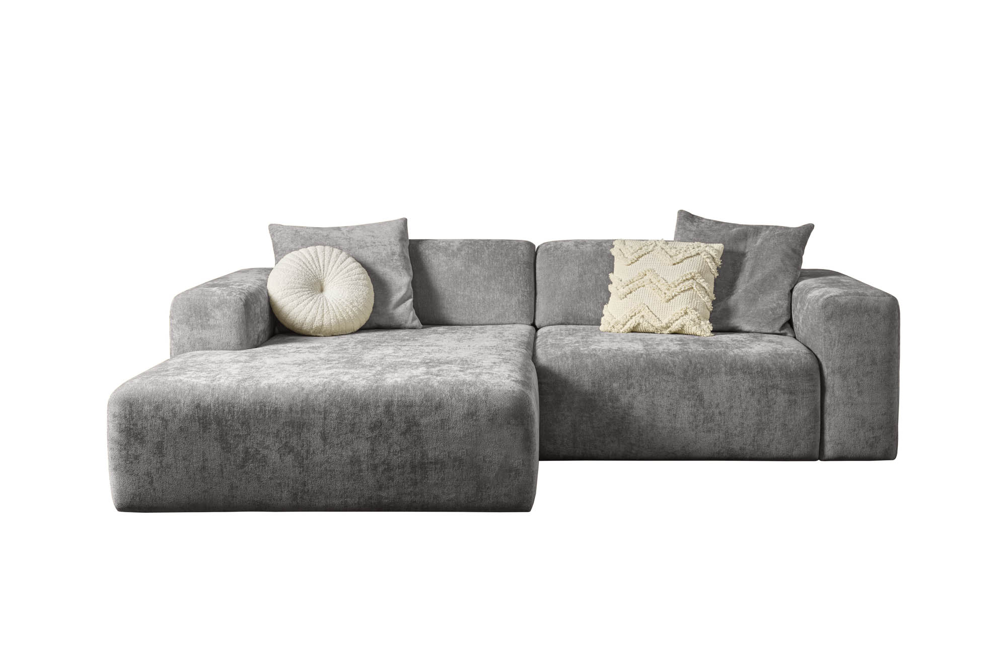 Wohnlandschaft Grau Ottomane rechts - inkl. 2 Kissen 60 x 60 cm -  Tommy