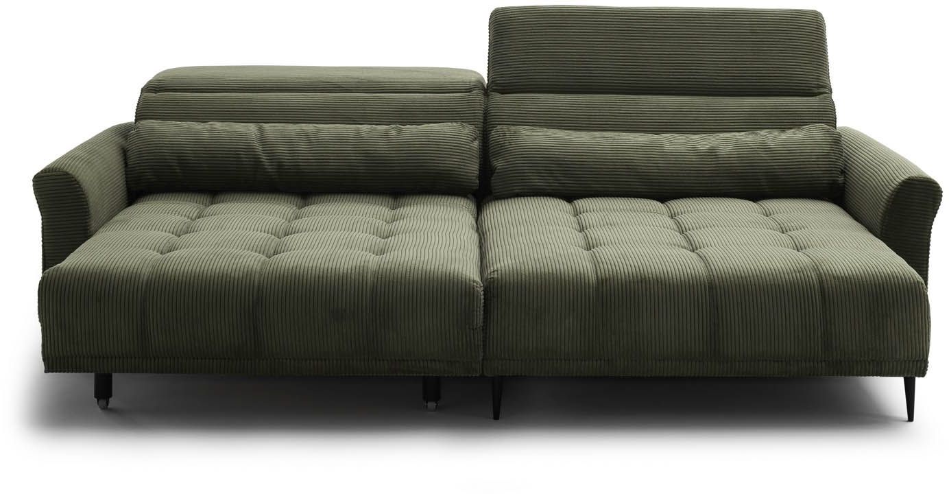 Wohnlandschaft Cord Grün - inkl. elektrischer XXL-Sitztiefenverstellung und 2 Kopfteilverstellungen  -  Wolve
