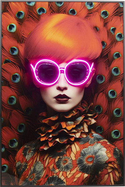 Gerahmtes Bild 120x80cm mehrfarbig - 120 x 80 cm - KARE Fancy Red Lady LED