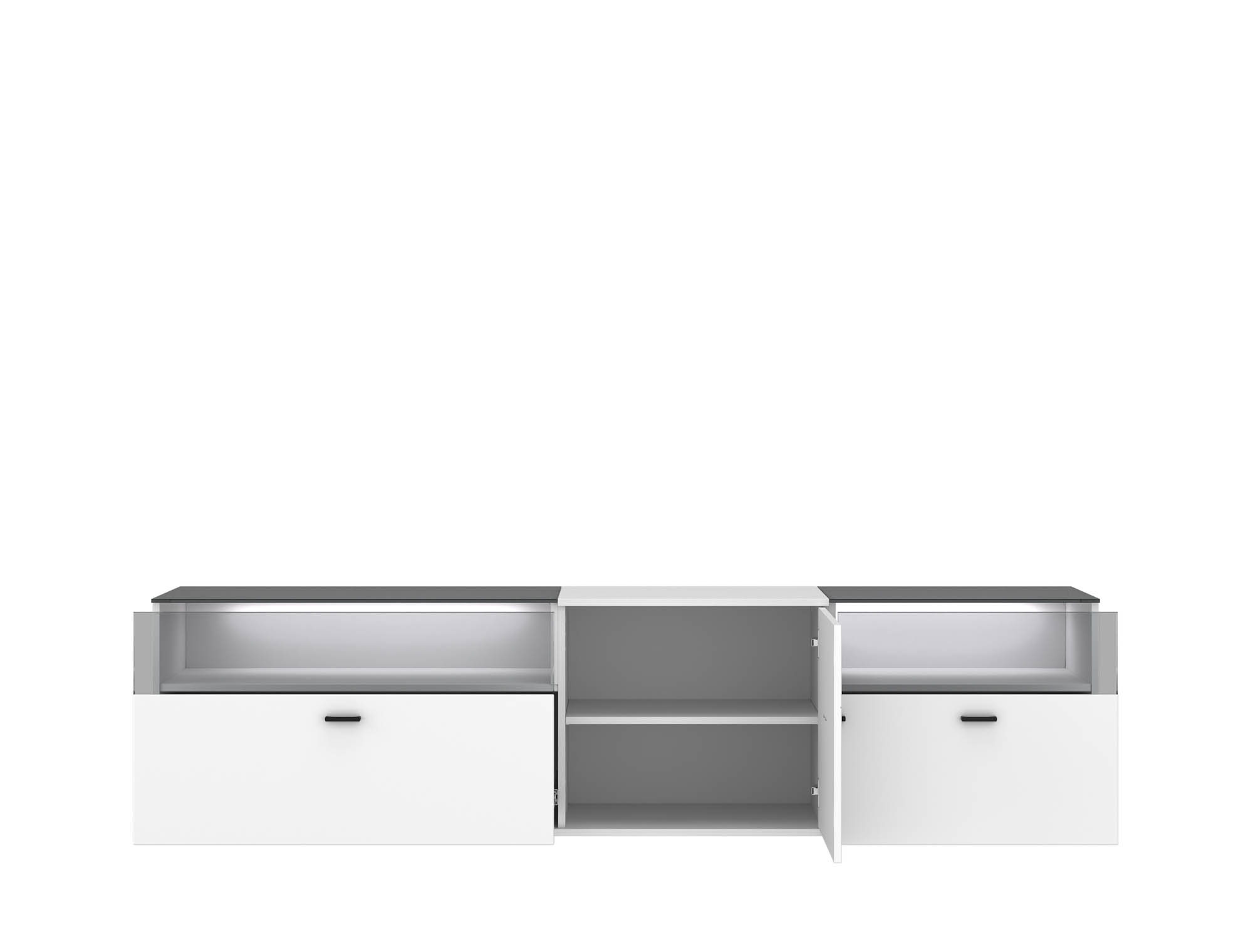 TV-Element alpinweiß Dekor - mit 3 Türen und mit Glas, inkl. Beleuchtung -  Rivalee