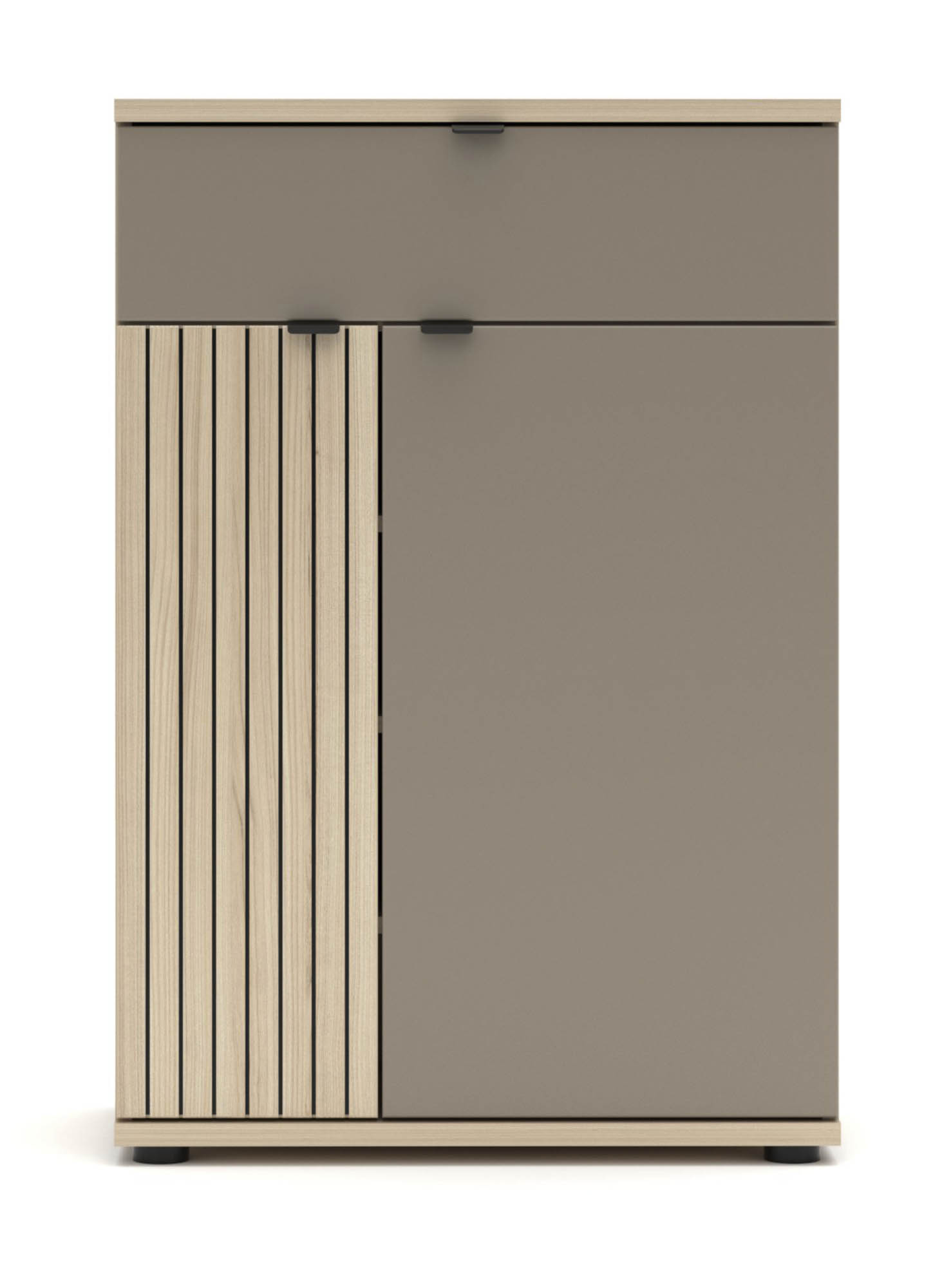 Schuhschrank basalt supermatt - Innostyle Piacenza - mit Softclose und Selbsteinzug - mit 1 Schubkasten und 2 Holztüren