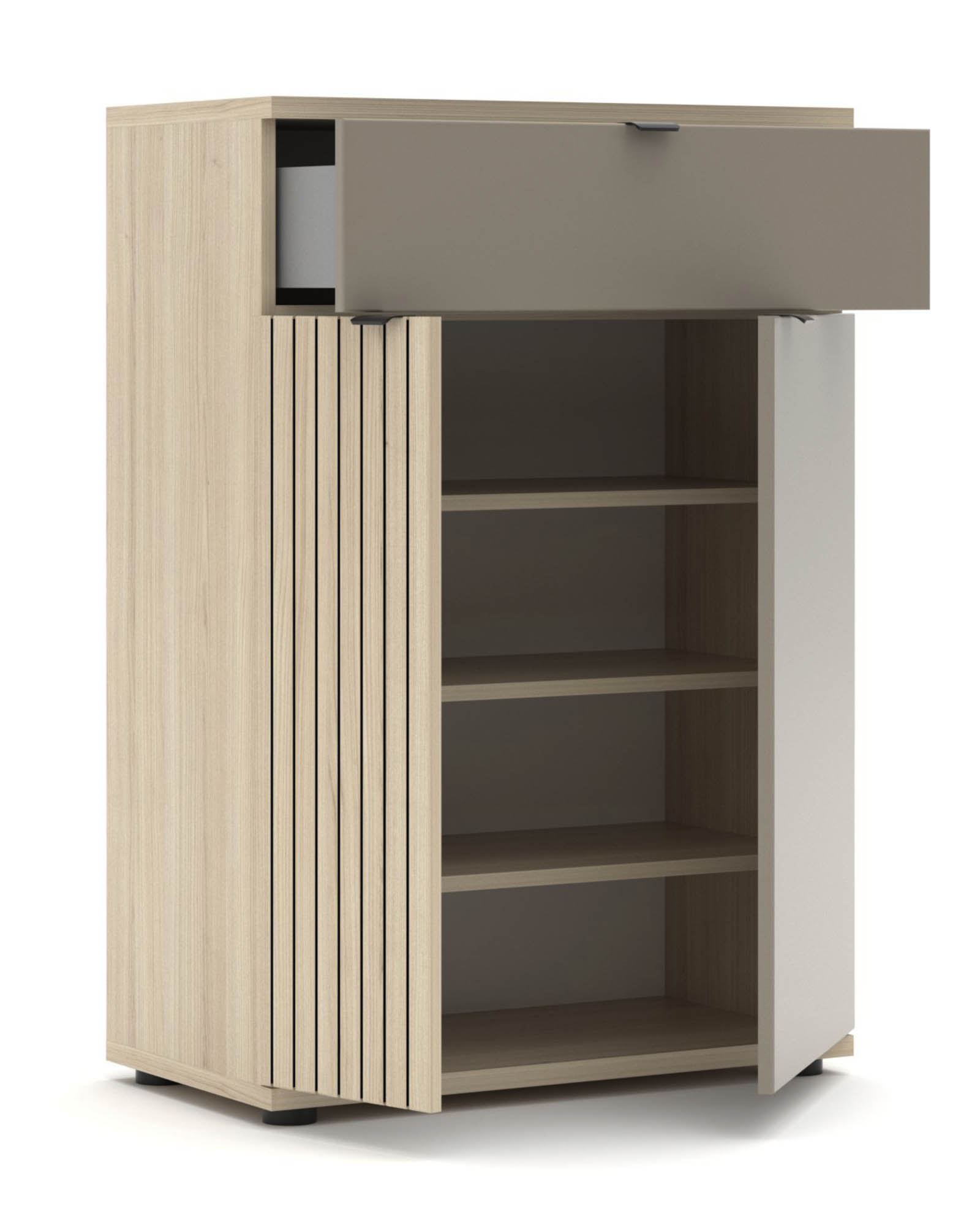 Schuhschrank basalt supermatt - Innostyle Piacenza - mit Softclose und Selbsteinzug - mit 1 Schubkasten und 2 Holztüren