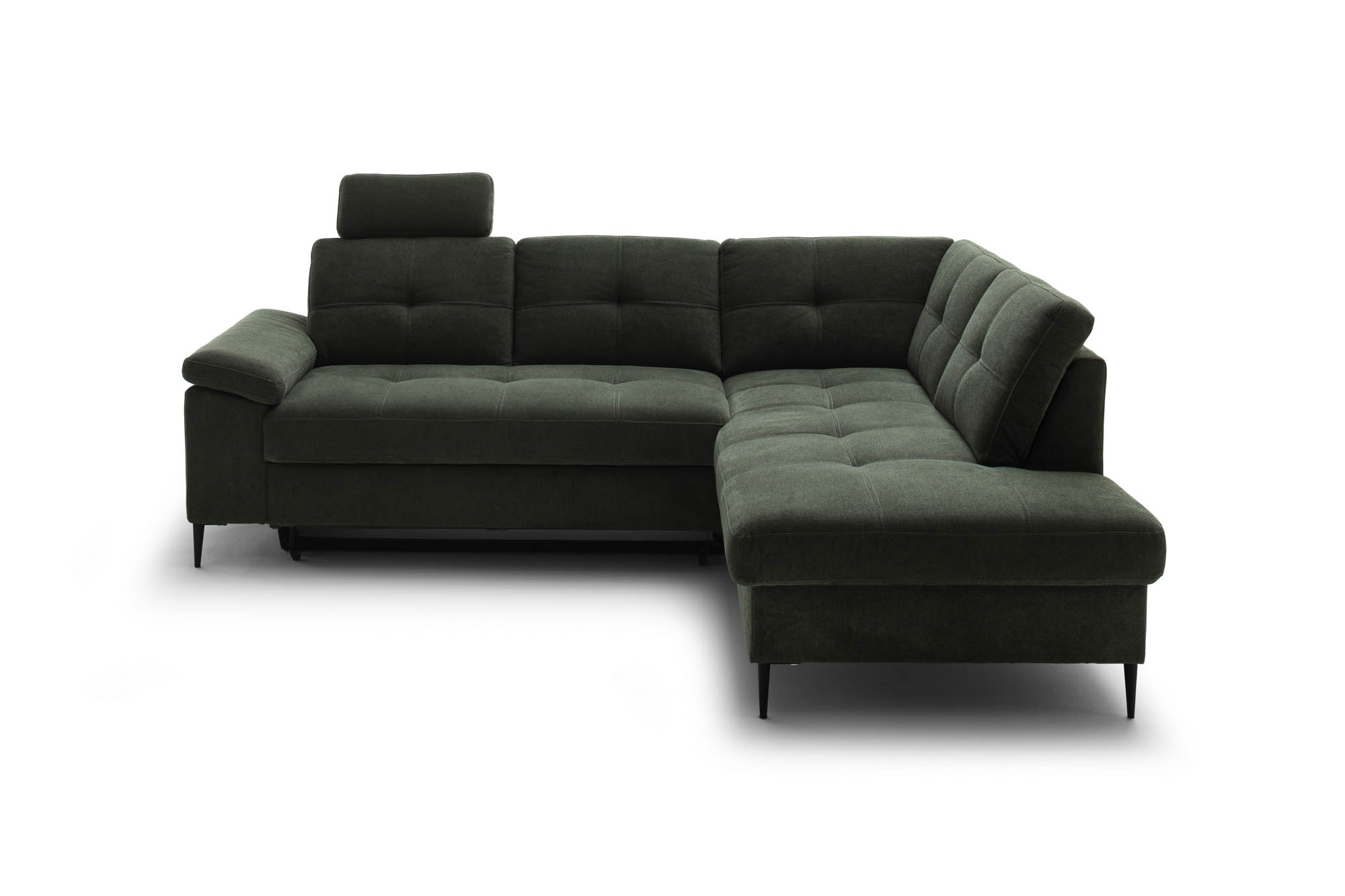 Wohnlandschaft Dunkelgrün Ottomane rechts inkl. Staukasten - 2-Sitzer Armlehne links inkl. Schlaffunktion (Echtbezug) -  Wayne