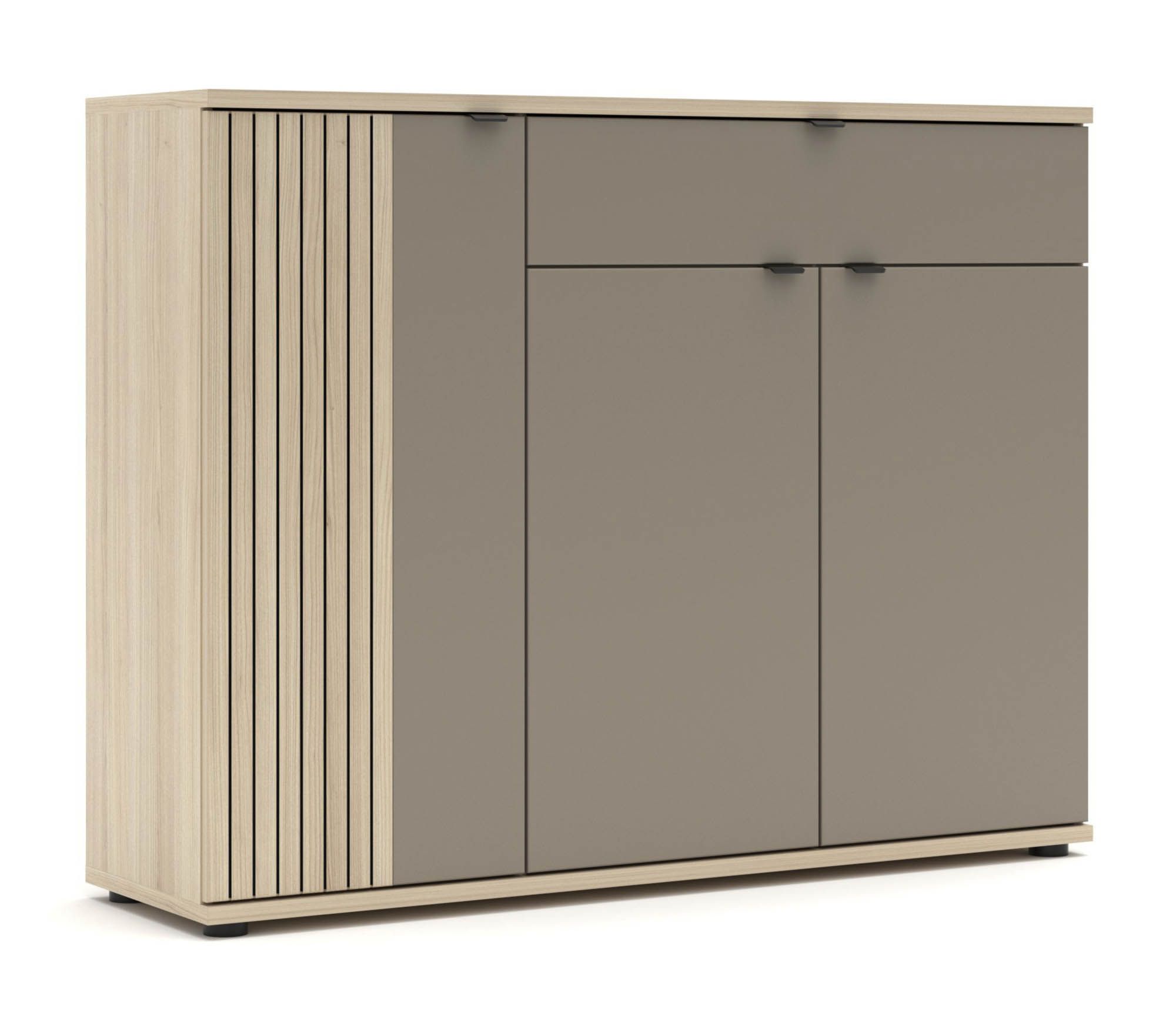 Schuhschrank basalt supermatt - Innostyle Piacenza - mit Softclose und Selbsteinzug - mit 1 Schubkasten und 3 Holztüren