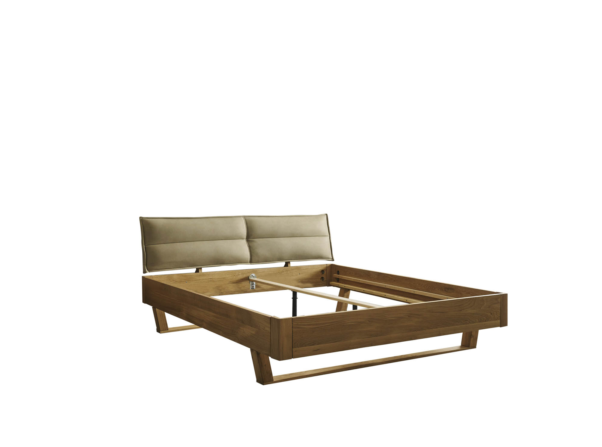 Bett Lederoptik beige ca. 180 x 200 cm Eiche massiv - Tjark