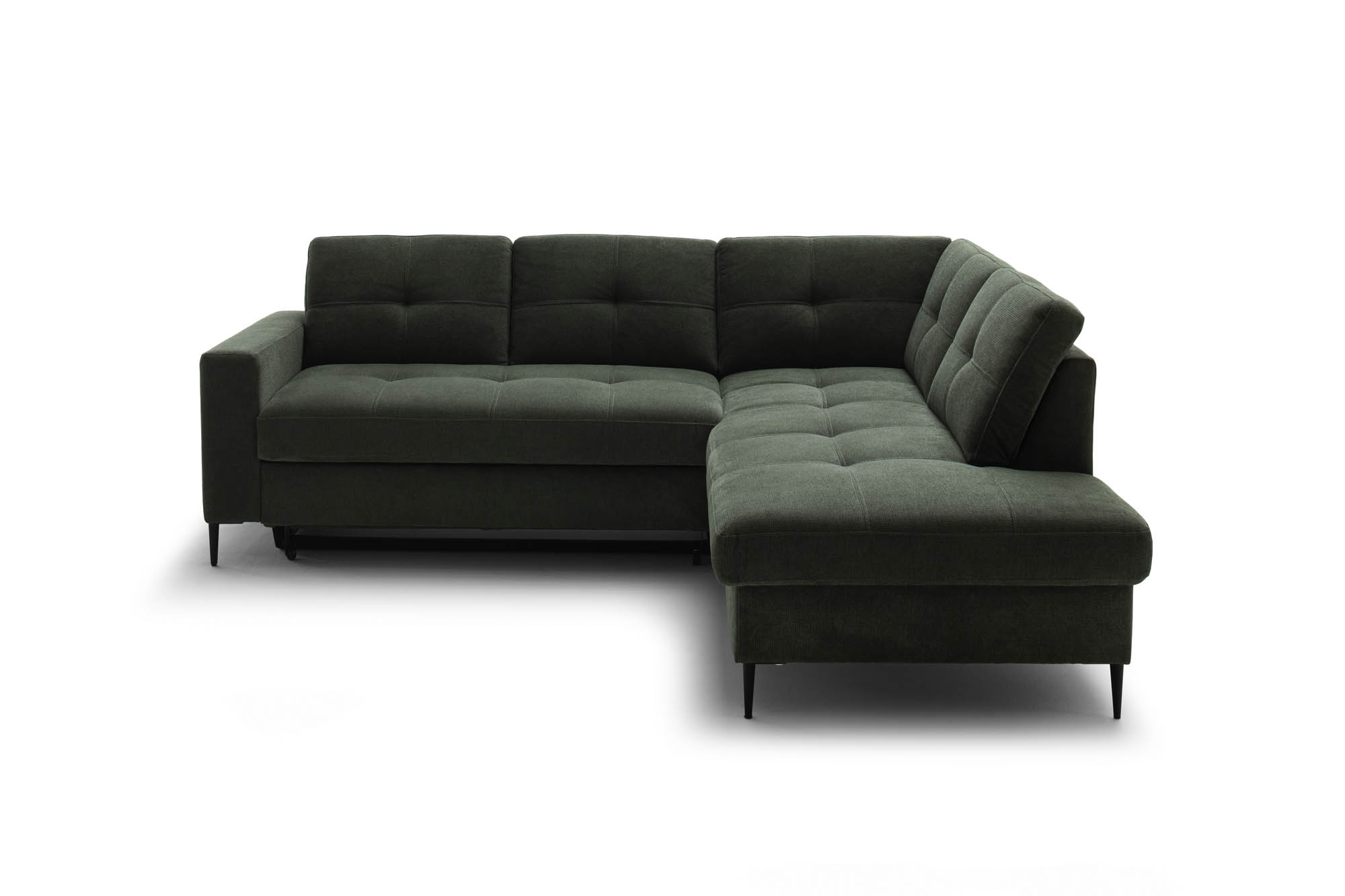 Wohnlandschaft Dunkelgrün Ottomane rechts inkl. Staukasten - 2-Sitzer Armlehne links inkl. Schlaffunktion (Echtbezug) -  Wayne