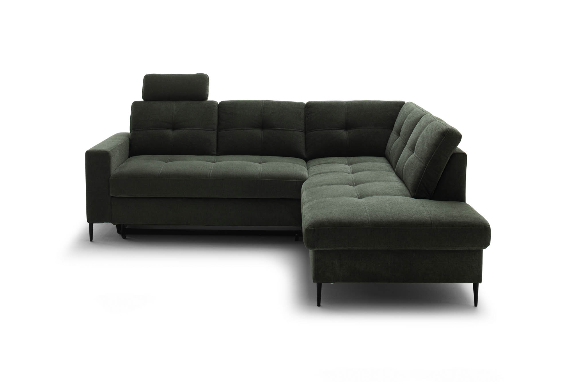 Wohnlandschaft Dunkelgrün Ottomane rechts inkl. Staukasten - 2-Sitzer Armlehne links inkl. Schlaffunktion (Echtbezug) -  Wayne