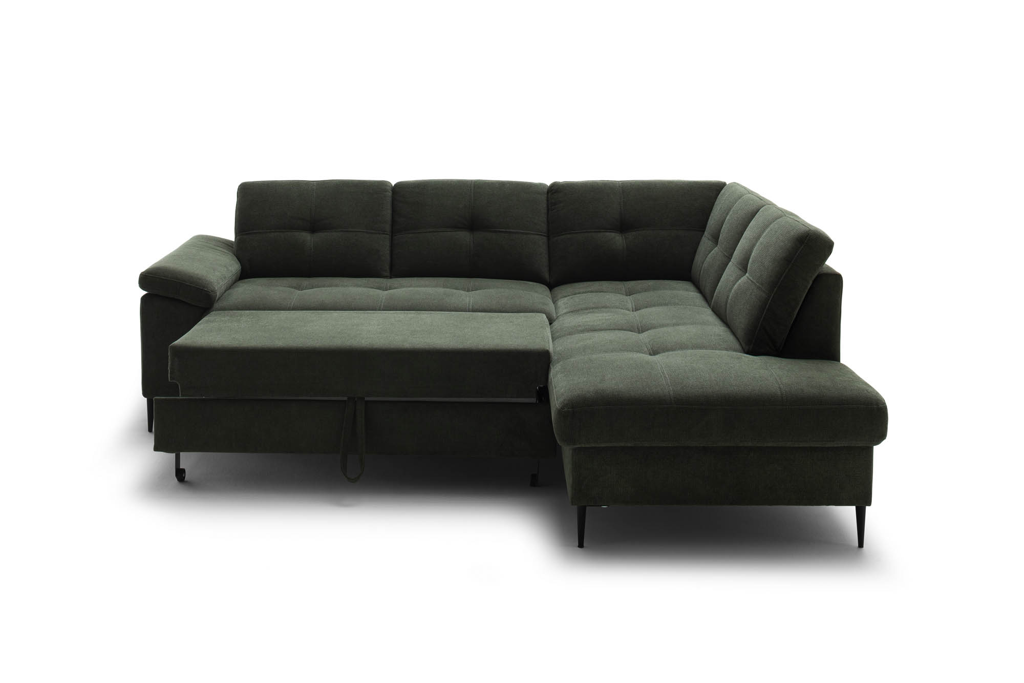 Wohnlandschaft Dunkelgrün Ottomane rechts inkl. Staukasten - 2-Sitzer Armlehne links inkl. Schlaffunktion (Echtbezug) -  Wayne