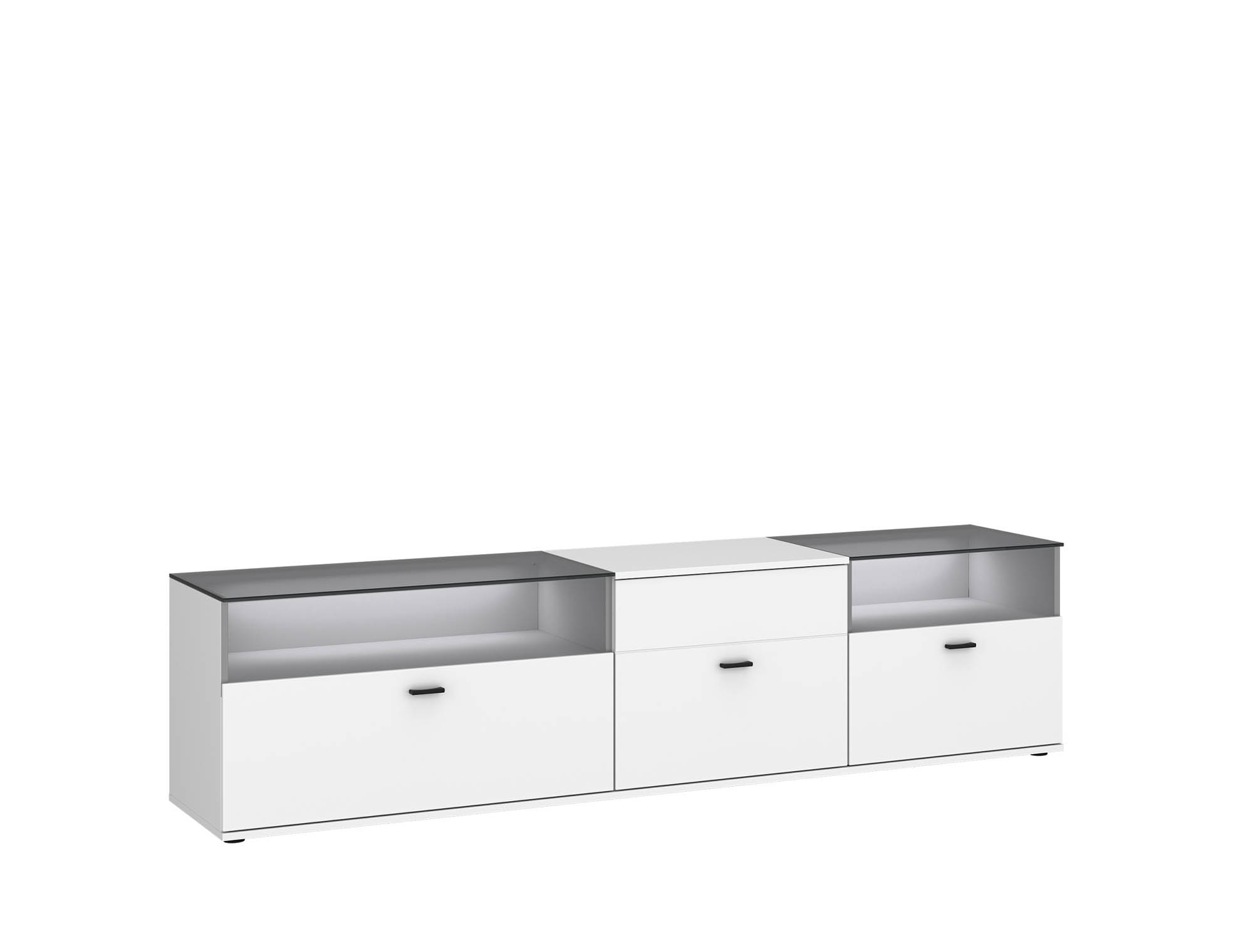 TV-Element alpinweiß Dekor - mit 3 Türen und mit Glas, inkl. Beleuchtung -  Rivalee
