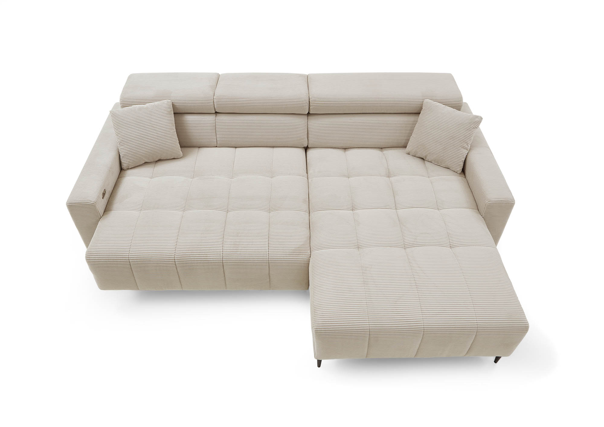 Wohnlandschaft Ottomane links Cord beige - manuellen Kopfteilverstellungen - inkl. 2 mittlere Kissen - mit elektrische Sitztiefenverstellung
