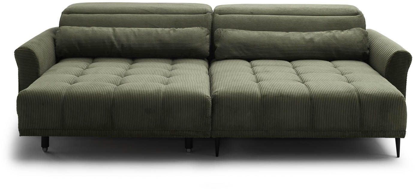 Wohnlandschaft Cord Grün - inkl. elektrischer XXL-Sitztiefenverstellung und 2 Kopfteilverstellungen  -  Wolve