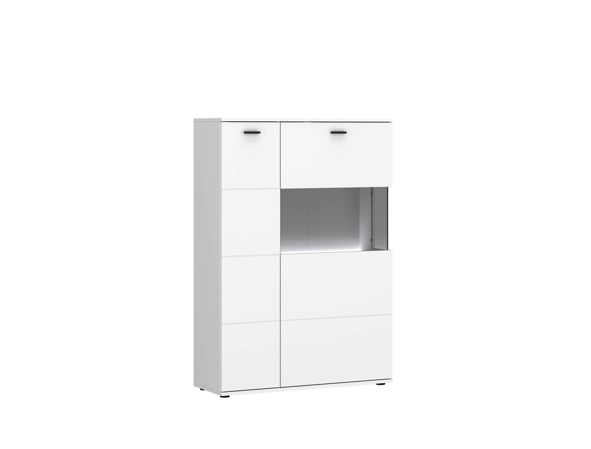 Highboard alpinweiß Dekor - mit 2 Türen und Glas,  -  Rivalee